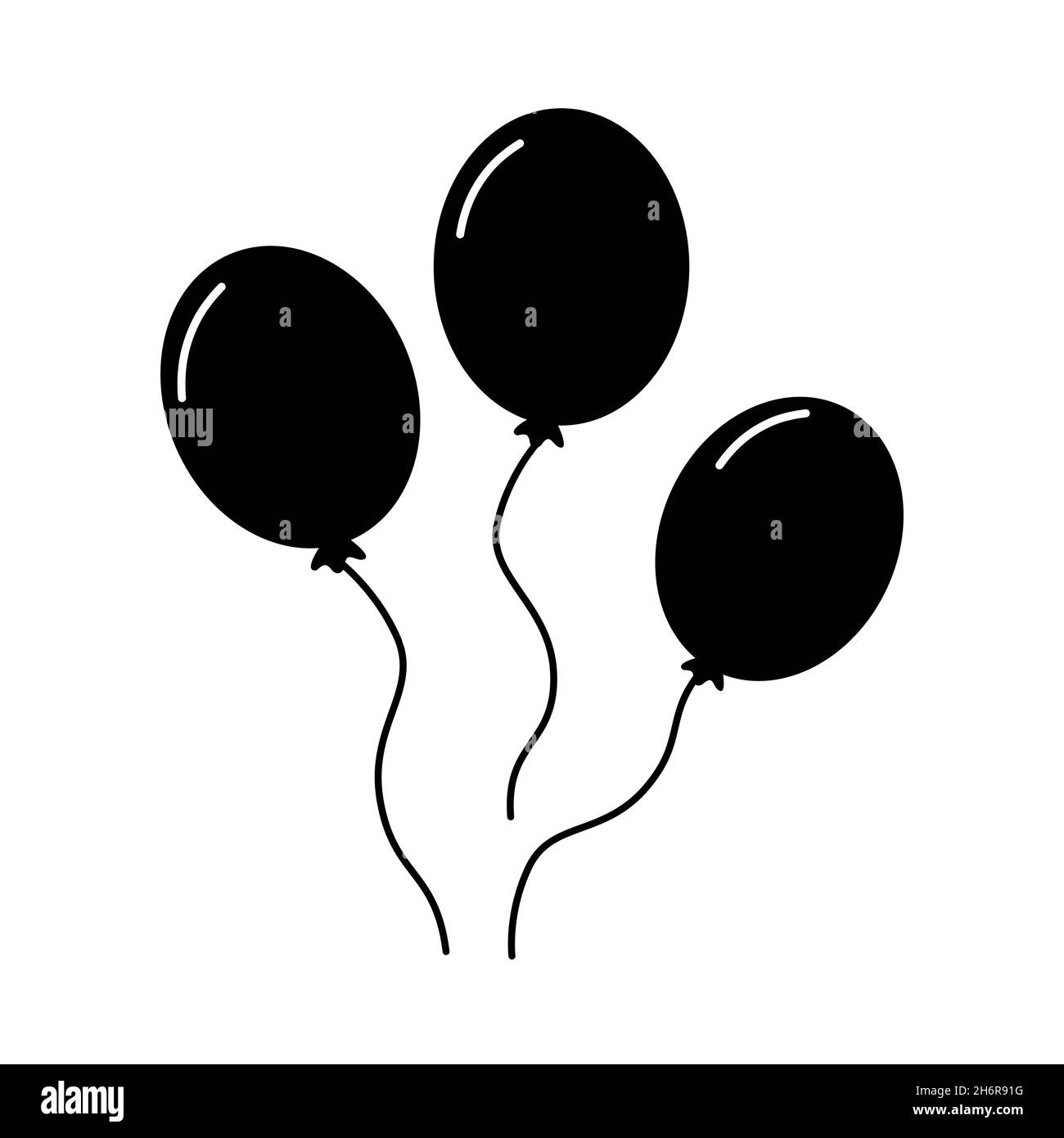 Icona del palloncino nero isolata sullo sfondo del vettore bianco tre palloncini Illustrazione Vettoriale