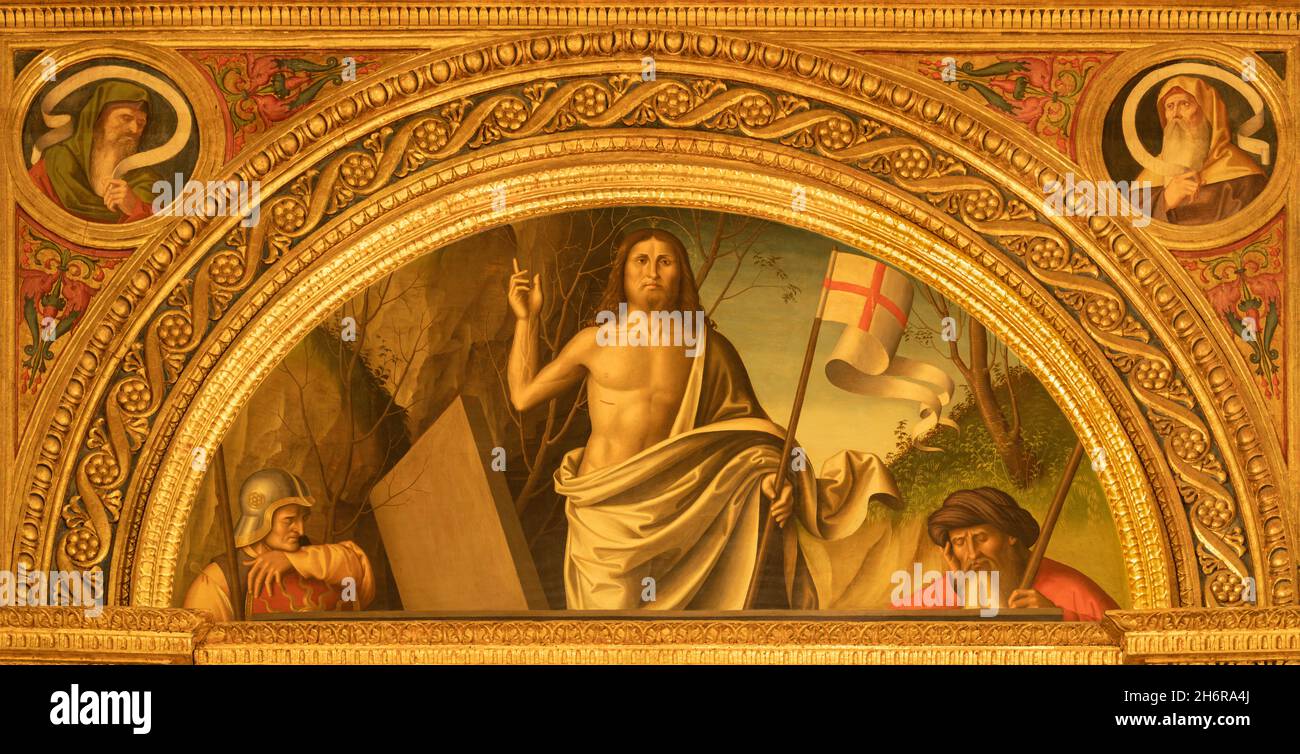 Forlí, ITALIA - 11 NOVEMBRE 2021: La sosta della risurrezione di Gesù nella chiesa Basilica di San Mercuriale di Marco Palmezzano (1510). Foto Stock