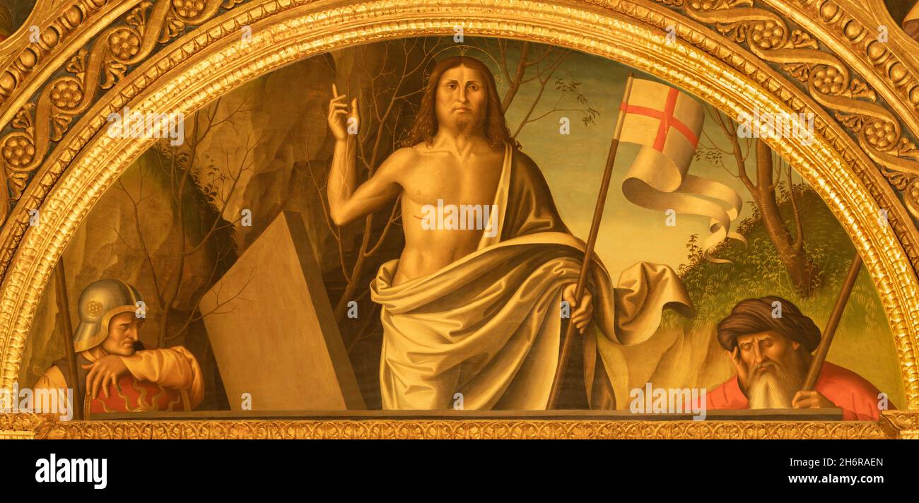 Forlí, ITALIA - 11 NOVEMBRE 2021: La sosta della risurrezione di Gesù nella chiesa Basilica di San Mercuriale di Marco Palmezzano (1510). Foto Stock