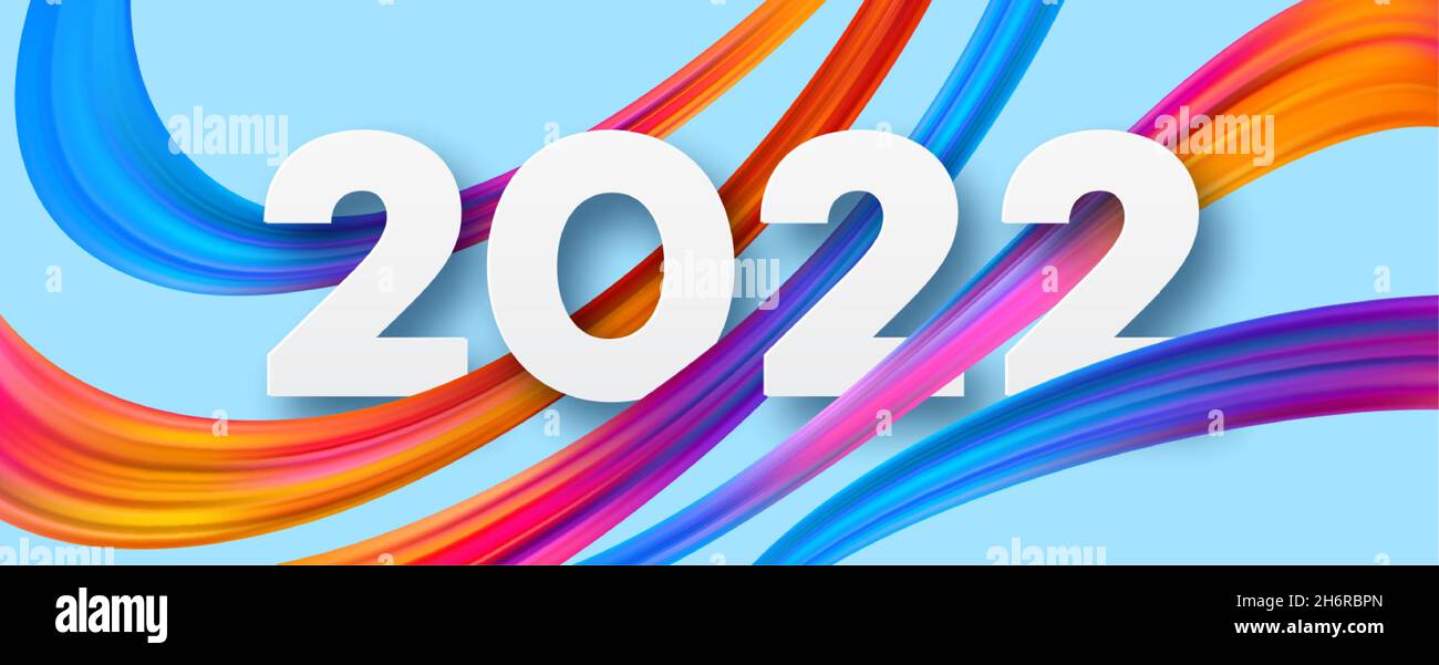 Intestazione calendario 2022 numero su colore astratto colorato pennello tratti sfondo. Felice 2022 nuovo anno sfondo colorato. Illustrazione vettoriale Illustrazione Vettoriale