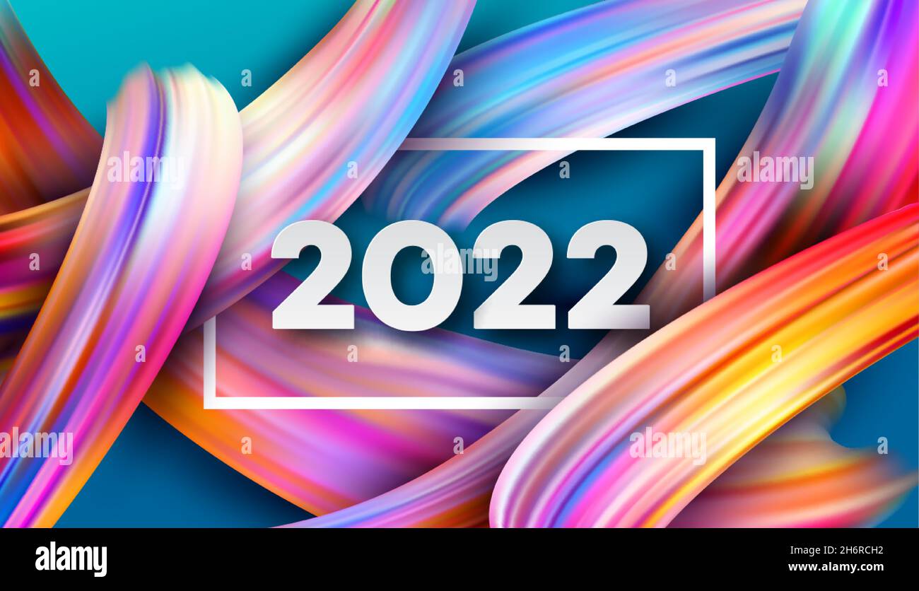 Intestazione calendario 2022 numero su colore astratto colorato pennello tratti sfondo. Felice 2022 nuovo anno sfondo colorato. Illustrazione vettoriale Illustrazione Vettoriale