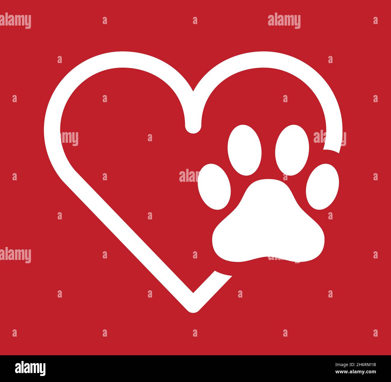 Rosso bianco cuore animale domestico zampa stampa cane gatto icona vettore Illustrazione Vettoriale
