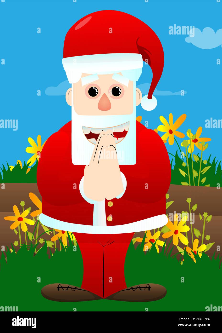 Babbo Natale in abiti rossi con barba bianca con mani in preghiera. Vettore  cartoon personaggio illustration.Babbo Natale nei suoi vestiti rossi con Be  bianco Immagine e Vettoriale - Alamy