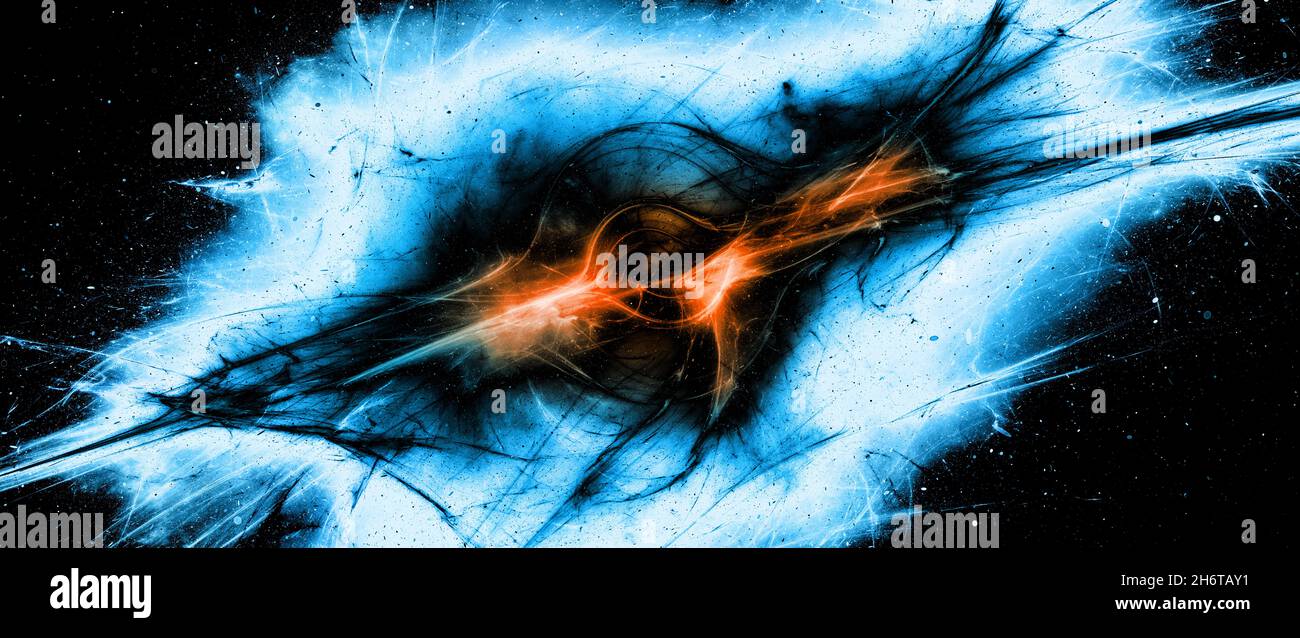 Nascita di un enorme buco nero etereo con materia ed energia scure, sfondo astratto generato dal computer, rendering 3D Foto Stock