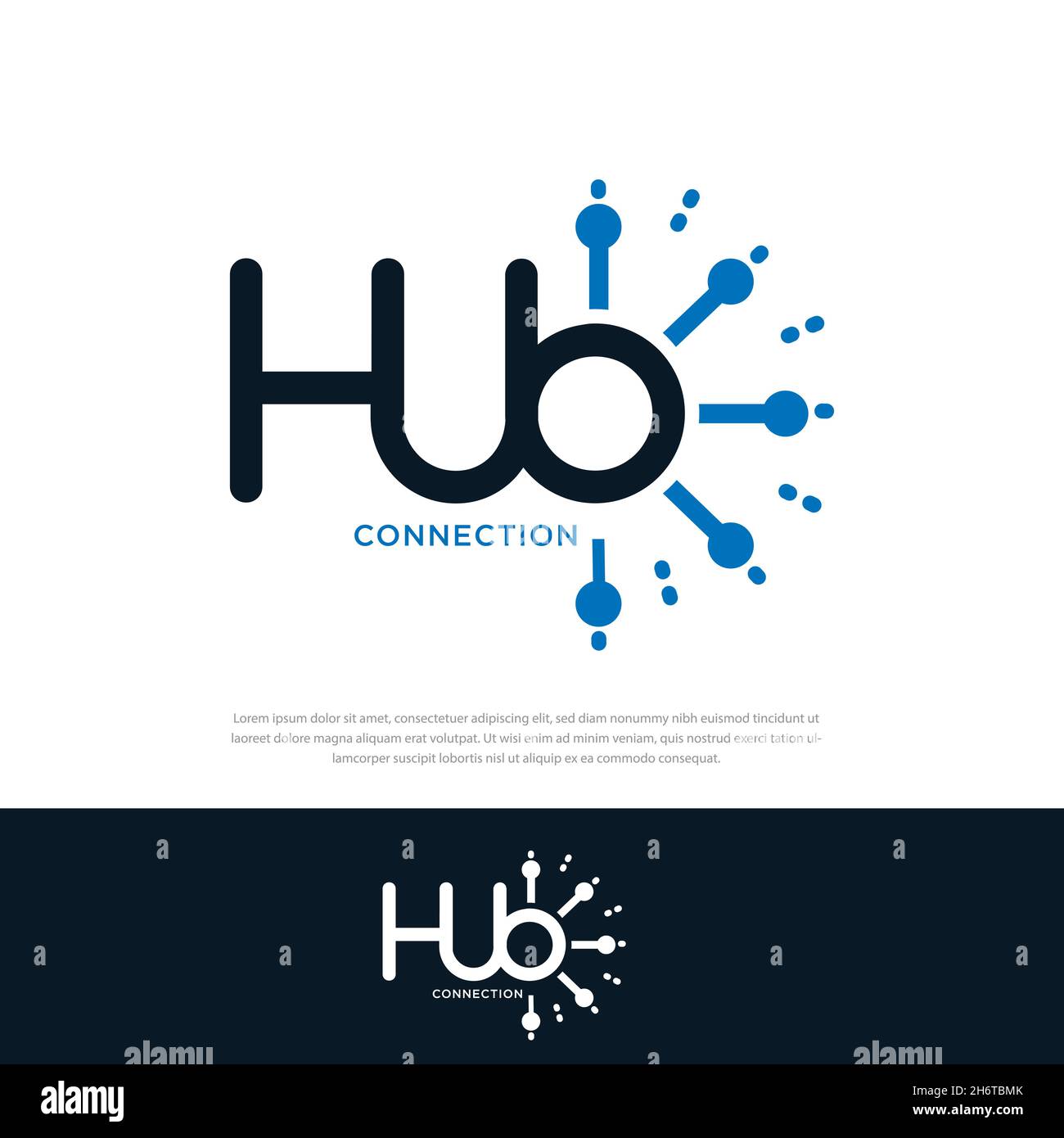 Logo di Word Mark associato A un SIMBOLO di HUB, icona di connessione Illustrazione Vettoriale