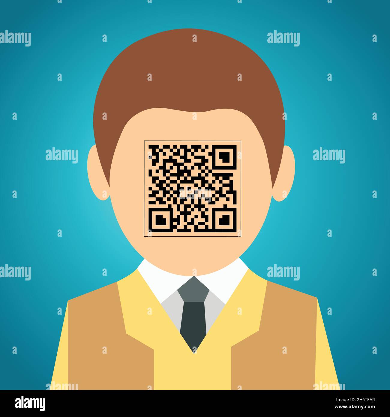 Testa di un uomo con un codice qr invece di faccia Illustrazione Vettoriale