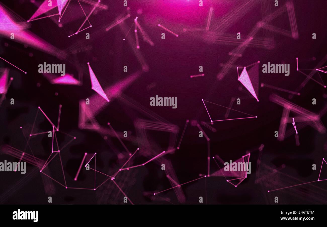 Background scientifico astratto con particelle e linee collegate al plesso. Struttura in plexus di connessione di rete con punti e linee. Foto Stock