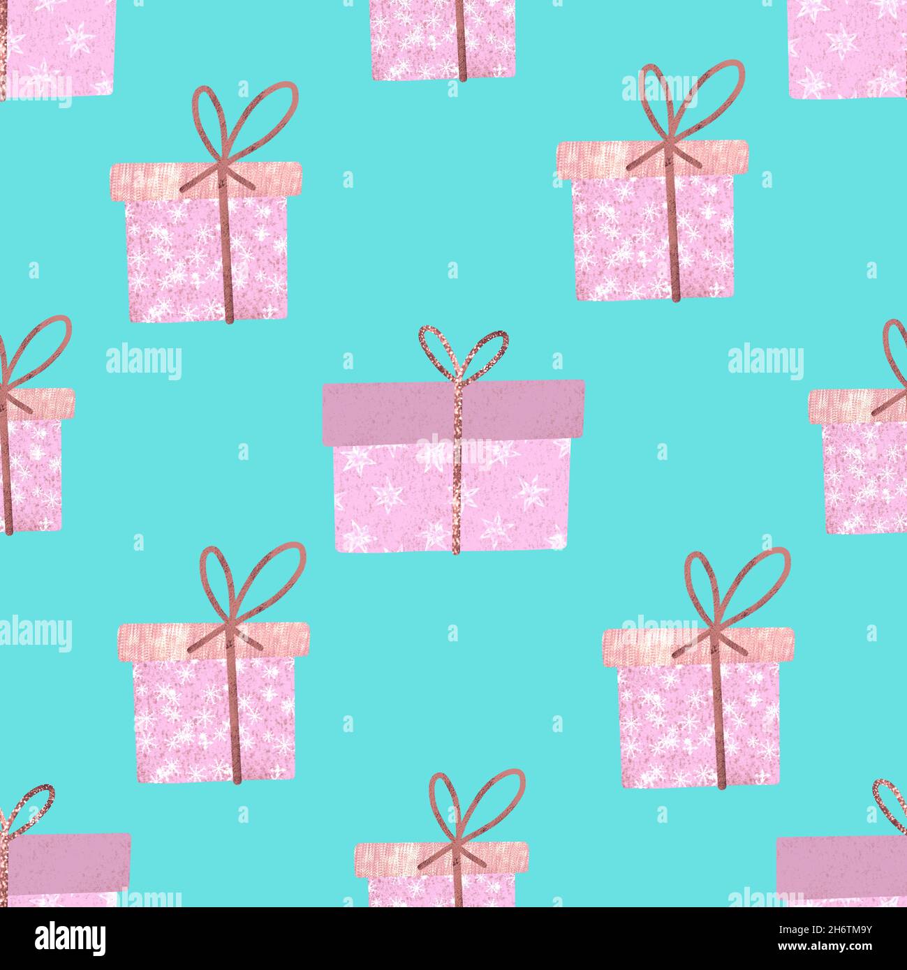 Modello senza cuciture con scatole regalo. Motivo da stampare da caselle rosa. Foto Stock