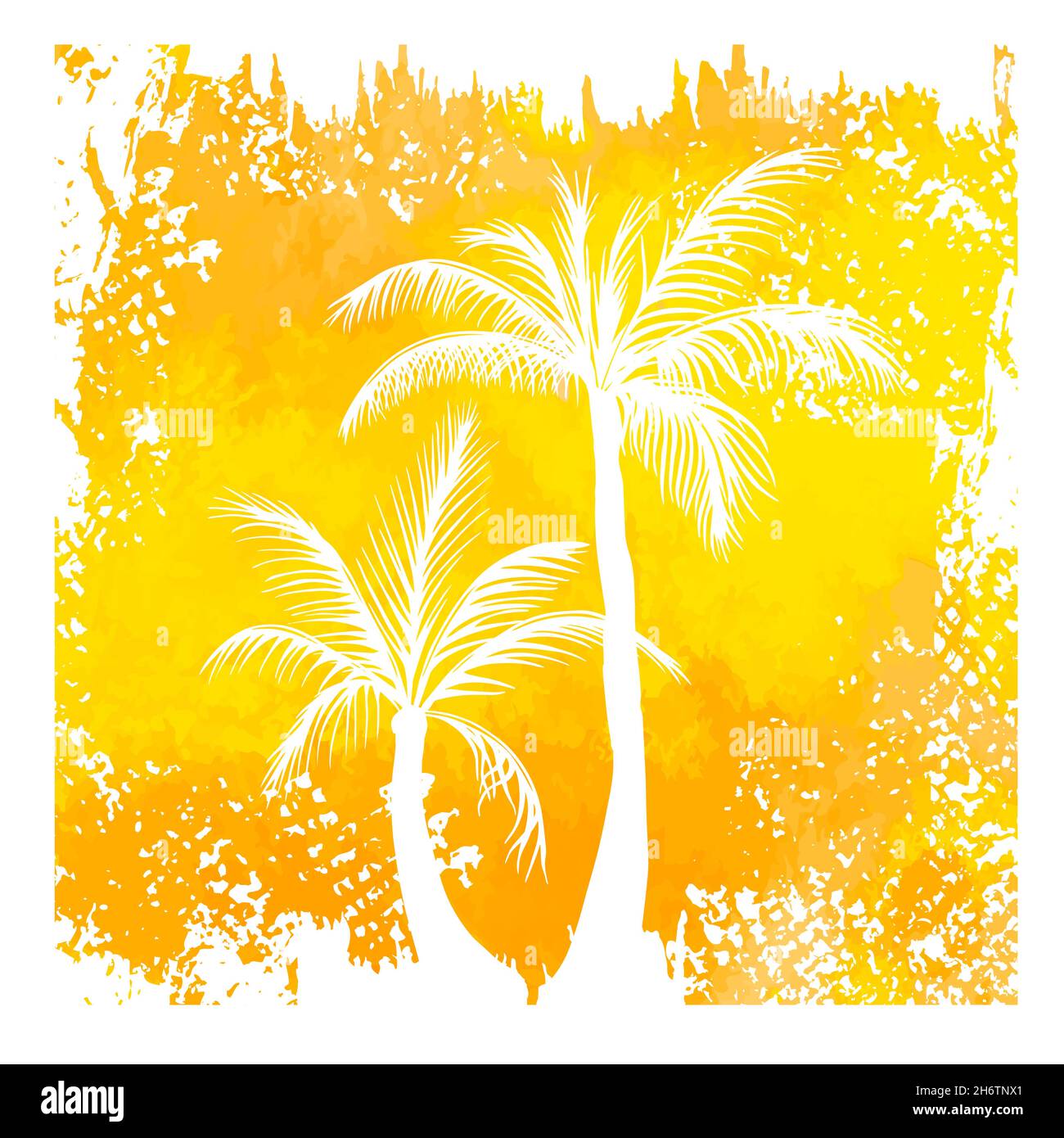 Palme bianche su sfondo giallo grunge. Illustrazione vettoriale Illustrazione Vettoriale