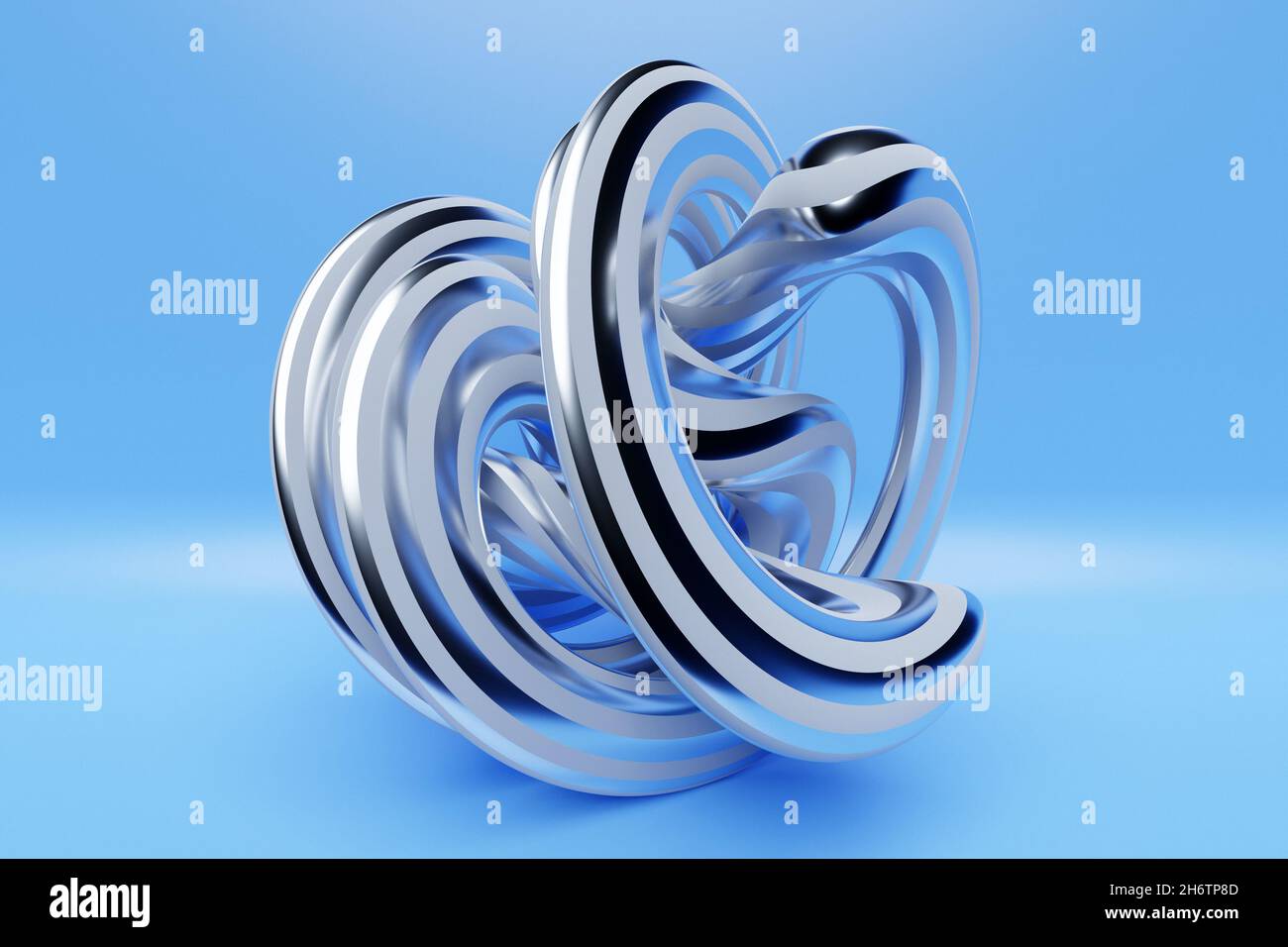 illustrazione 3d astratto argento figura volumetrica su sfondo blu isolato Foto Stock