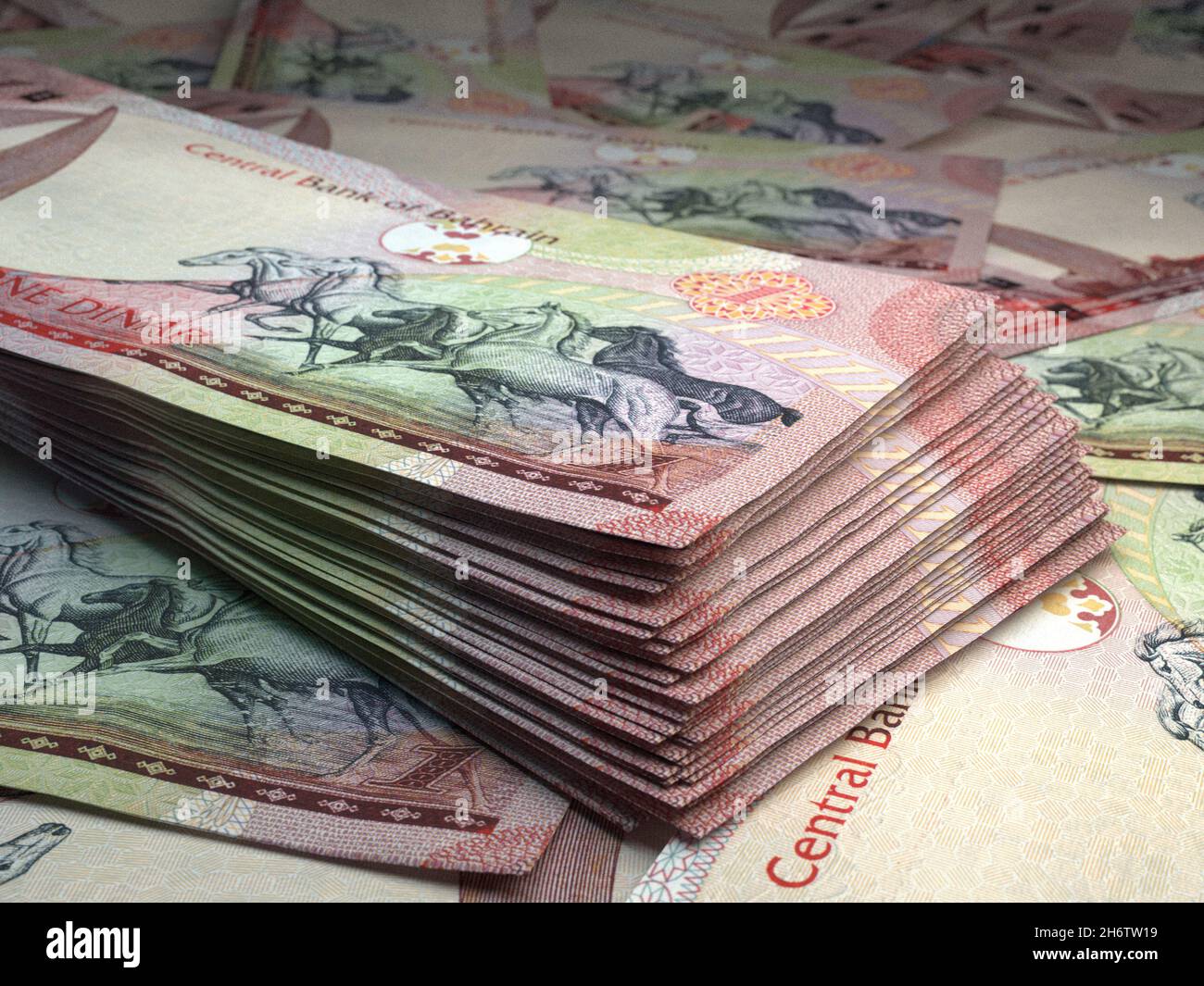 Soldi del Bahrain. Dinaro fatture. Banconote BHD. 1 arabo. Affari, finanza, notizie di background. illustrazione 3d. Foto Stock