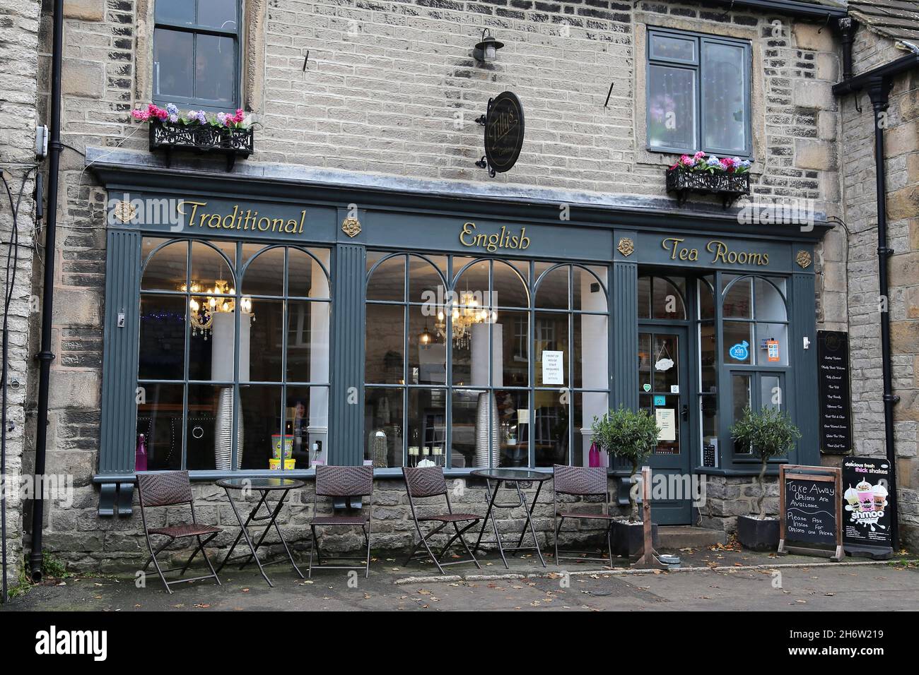 Tilly's Tearooms, Cross Street, Castleton, Hope Valley, High Peak, Derbyshire, East Midlands, Inghilterra, Gran Bretagna, Regno Unito, Europa Foto Stock