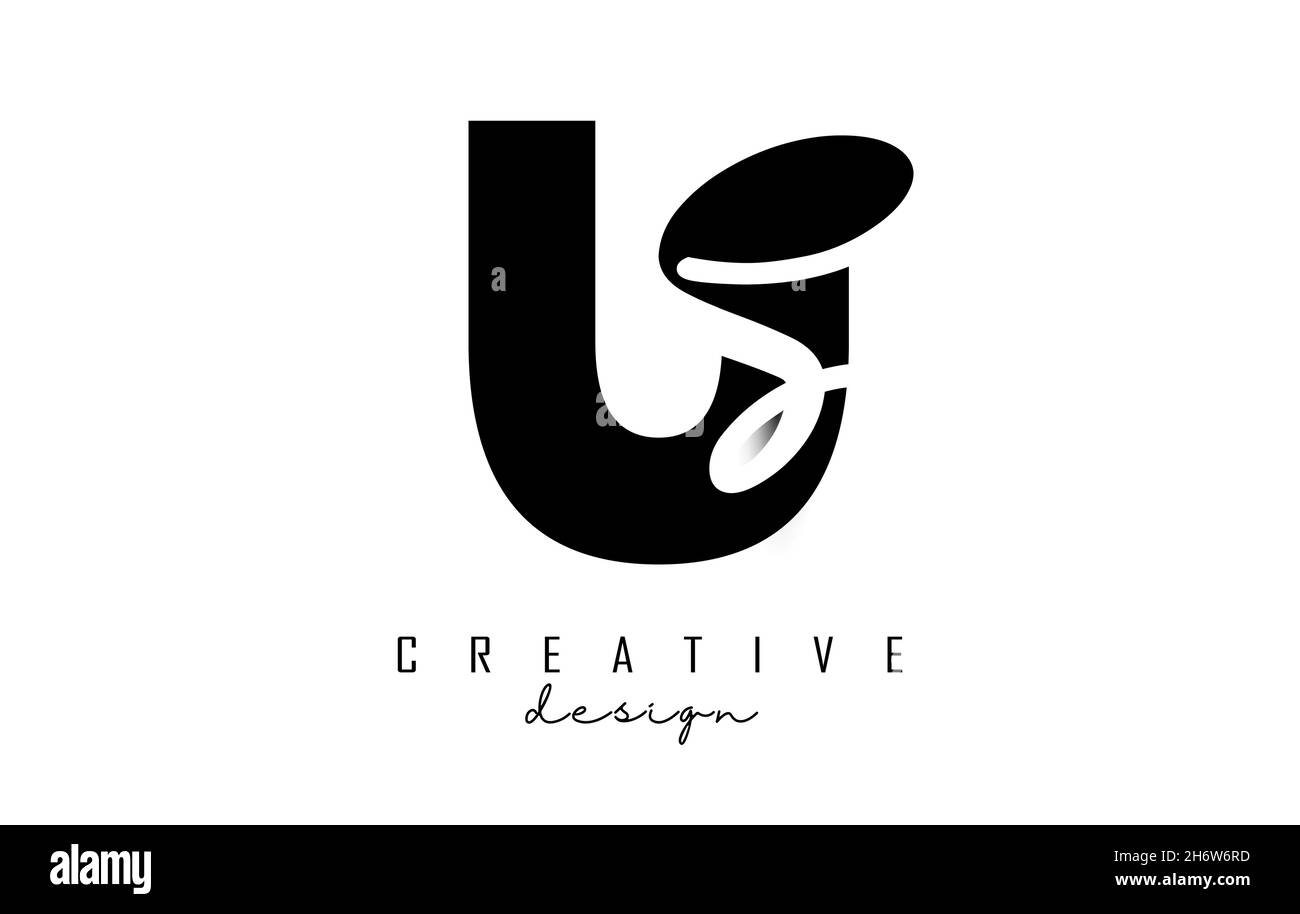 Logo Letters USA dal design minimalista. Lettere U e S con tipografia geometrica e manoscritta. Illustrazione di Creative Vector con lettere. Illustrazione Vettoriale