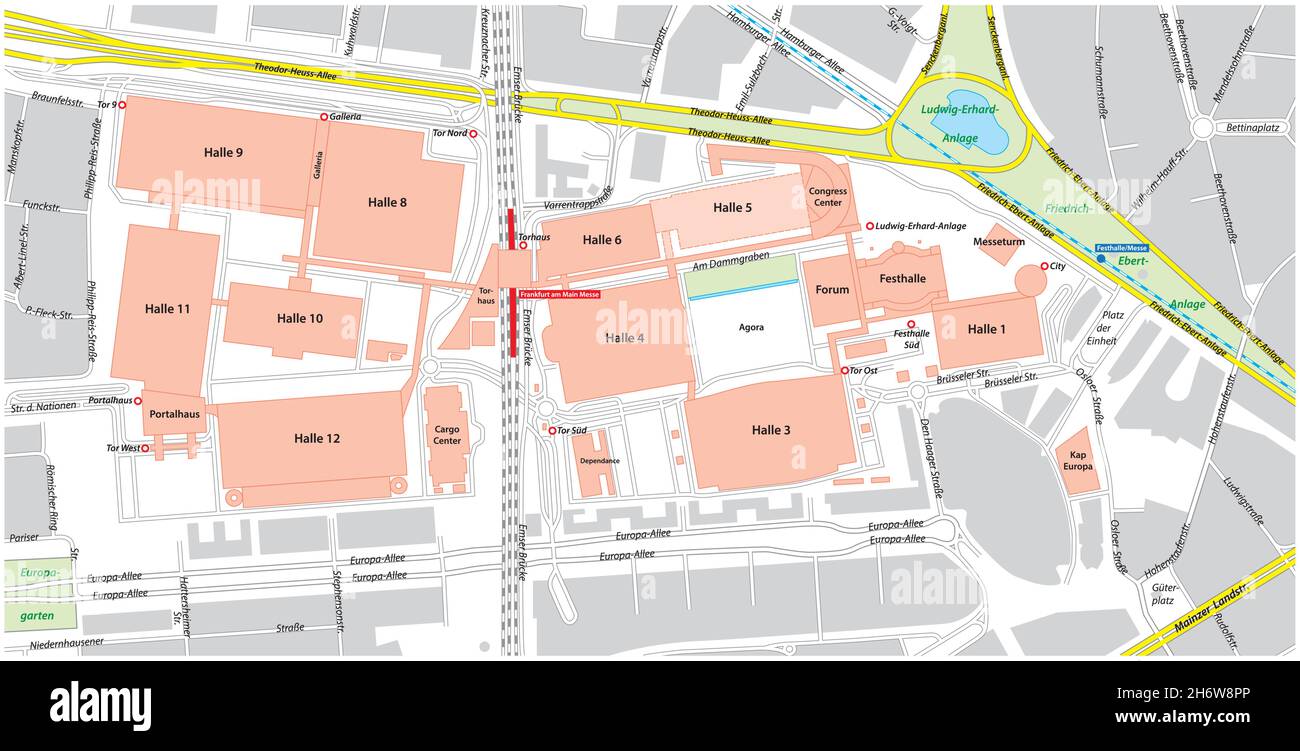 Vector plan, mappa del terreno fieristico, Francoforte, Germania Illustrazione Vettoriale