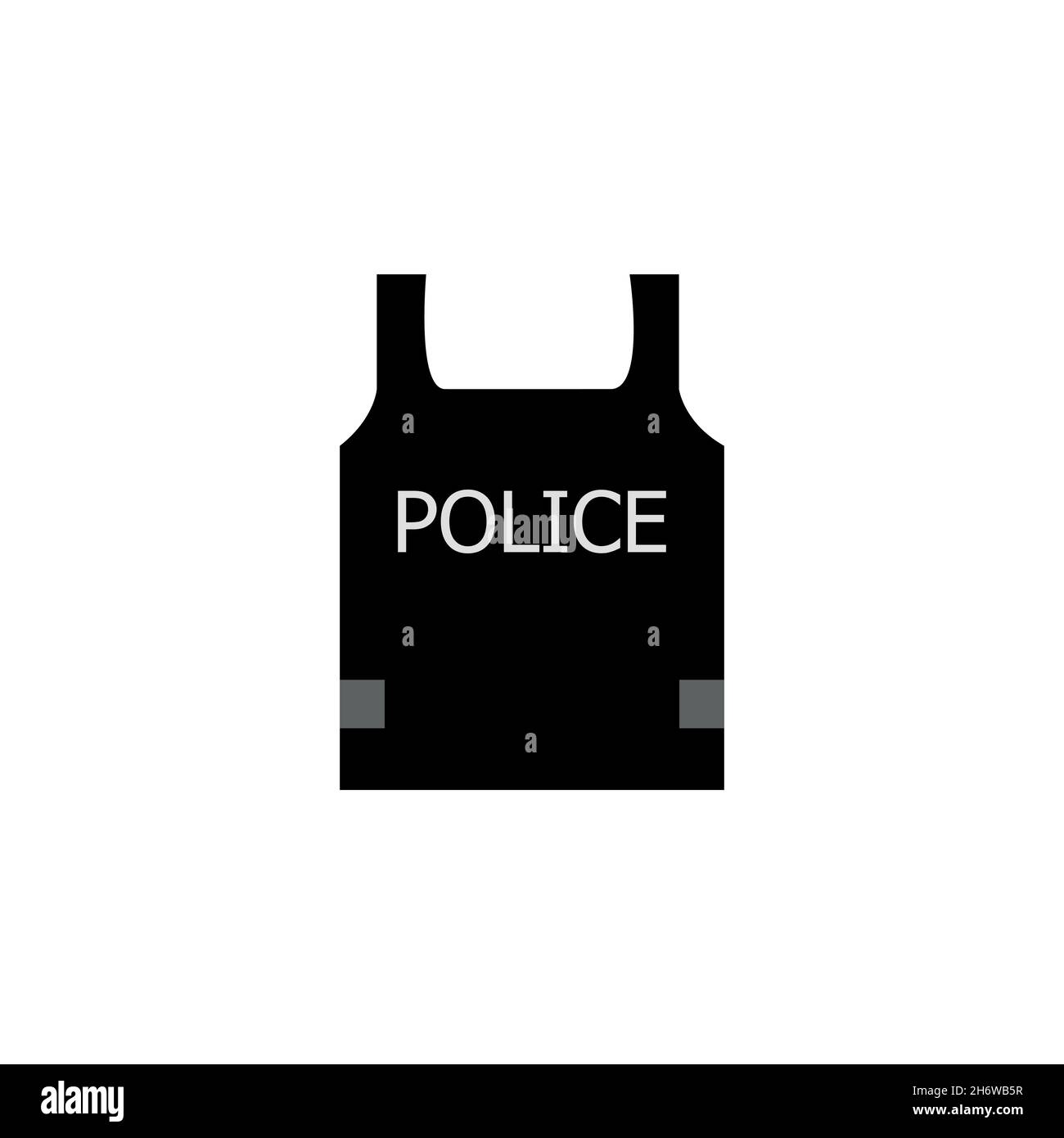 Icona piatta del giubbotto a prova di proiettile. Semplice stile polizia persona vestire poster simbolo di sfondo. Elemento di design del logo. Stampa T-shirt. Vettore per adesivo. Illustrazione Vettoriale