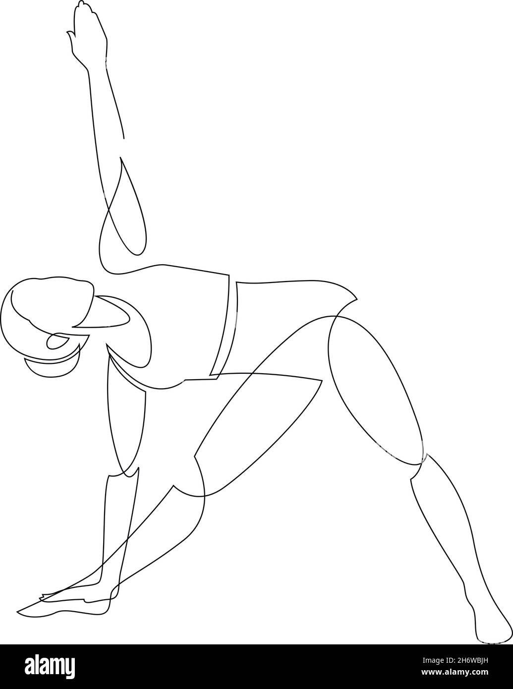 Donna che fa Yoga Triangolo posa. Disegno di linee continue. Concetto di stile di vita sano. Giornata Internazionale dello Yoga. Illustrazione vettoriale. Illustrazione Vettoriale