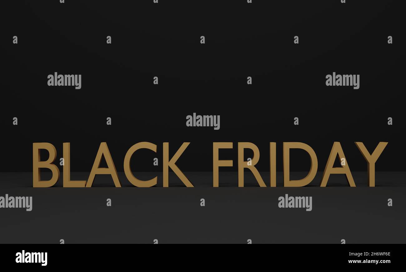 Lettere dorate Black Friday, rendering 3d su sfondo nero. Foto Stock
