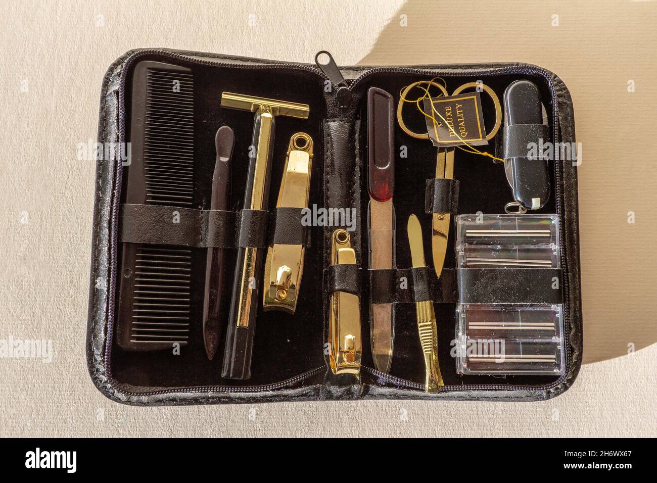 Kit da viaggio per la cura del corpo da uomo in una custodia Foto stock -  Alamy