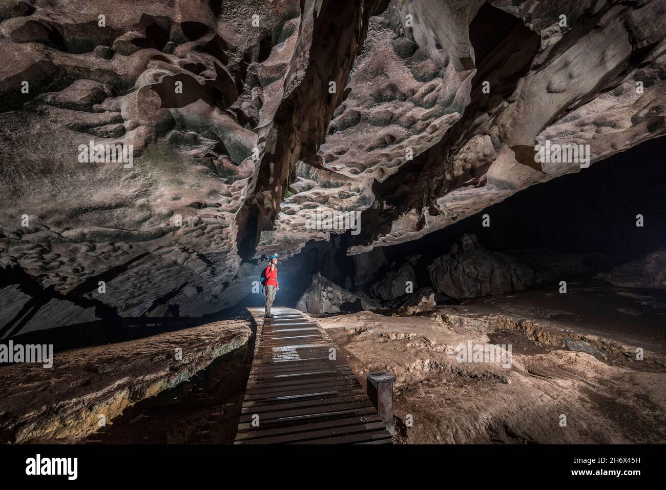 Sul lungomare con rocce scolpite, Niah grotta, Malesia Foto Stock
