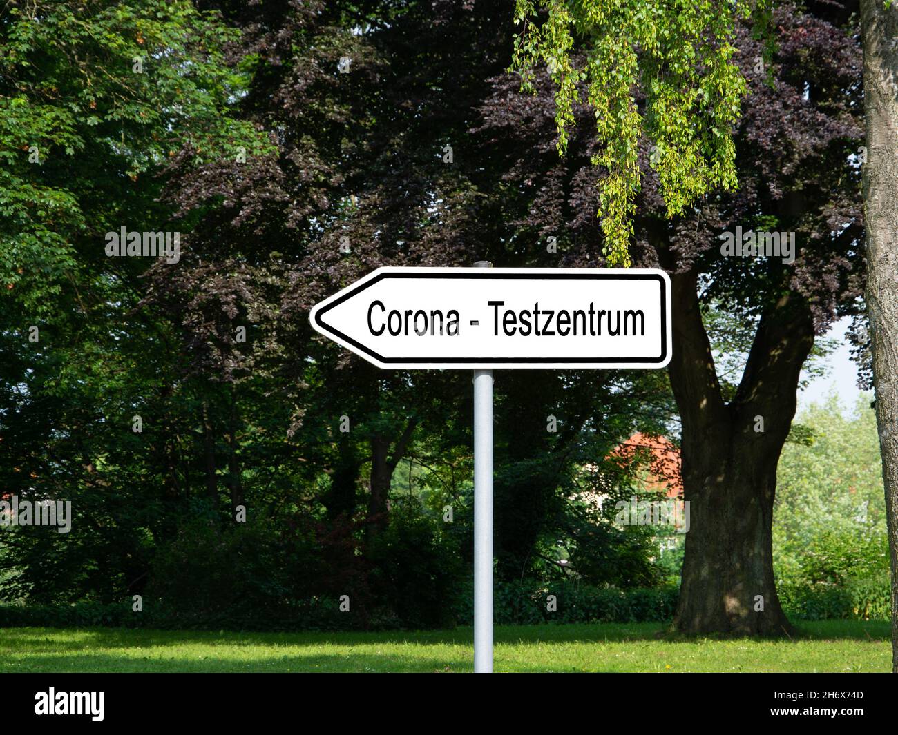 Cartello con l'iscrizione 'Corona - Testzentrum', traduzione 'Corona Test - Centre' Foto Stock