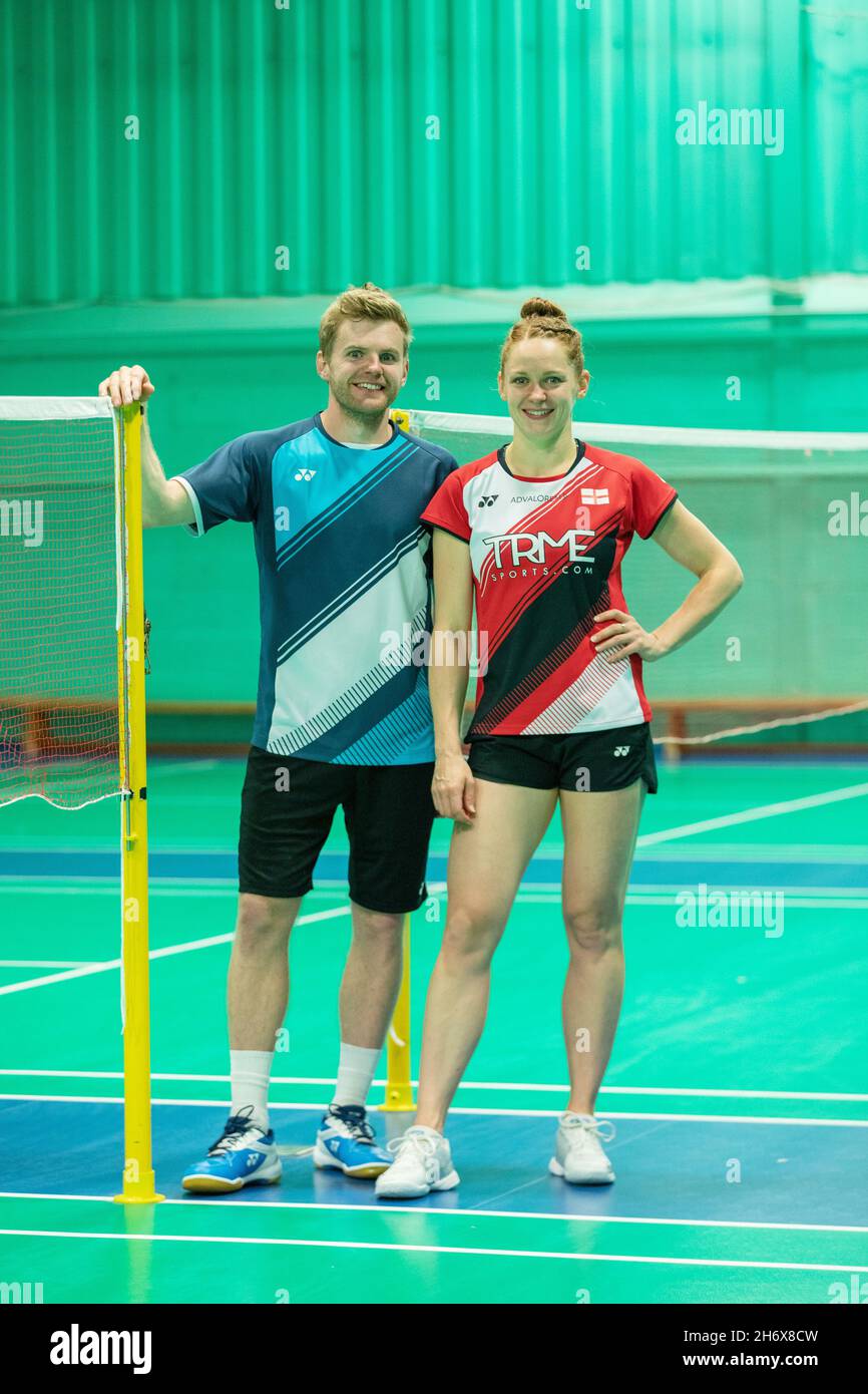 02/11/21 - Badminton Inghilterra raddoppia Marcus Ellis e Lauren Smith al National Badminton Center di Milton Keynes. Foto Stock