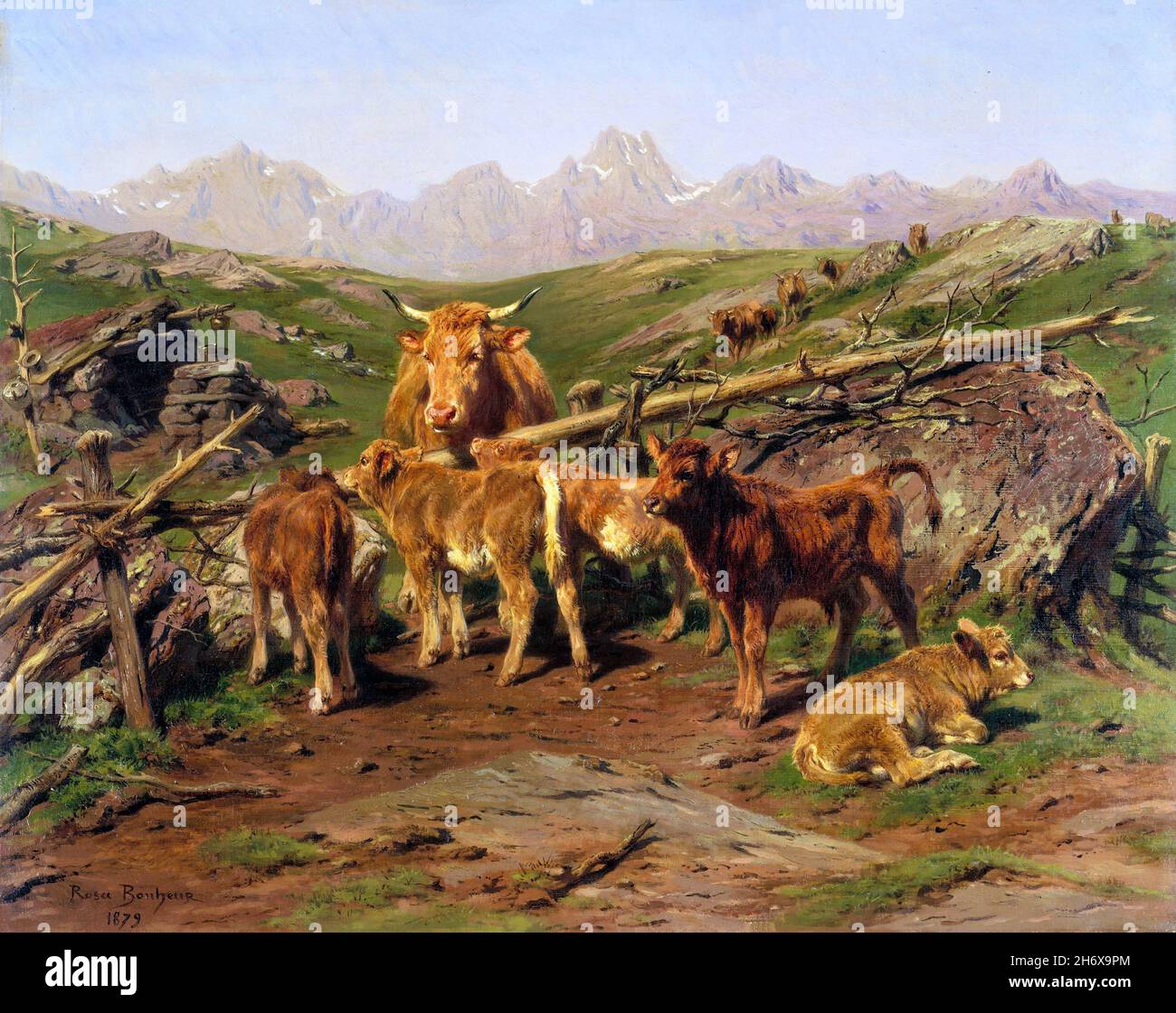 Svezzamento dei vitelli di Rosa Bonheur (Marie-Rosalie Bonheur: 1822-1899), olio su tela, 1879 Foto Stock