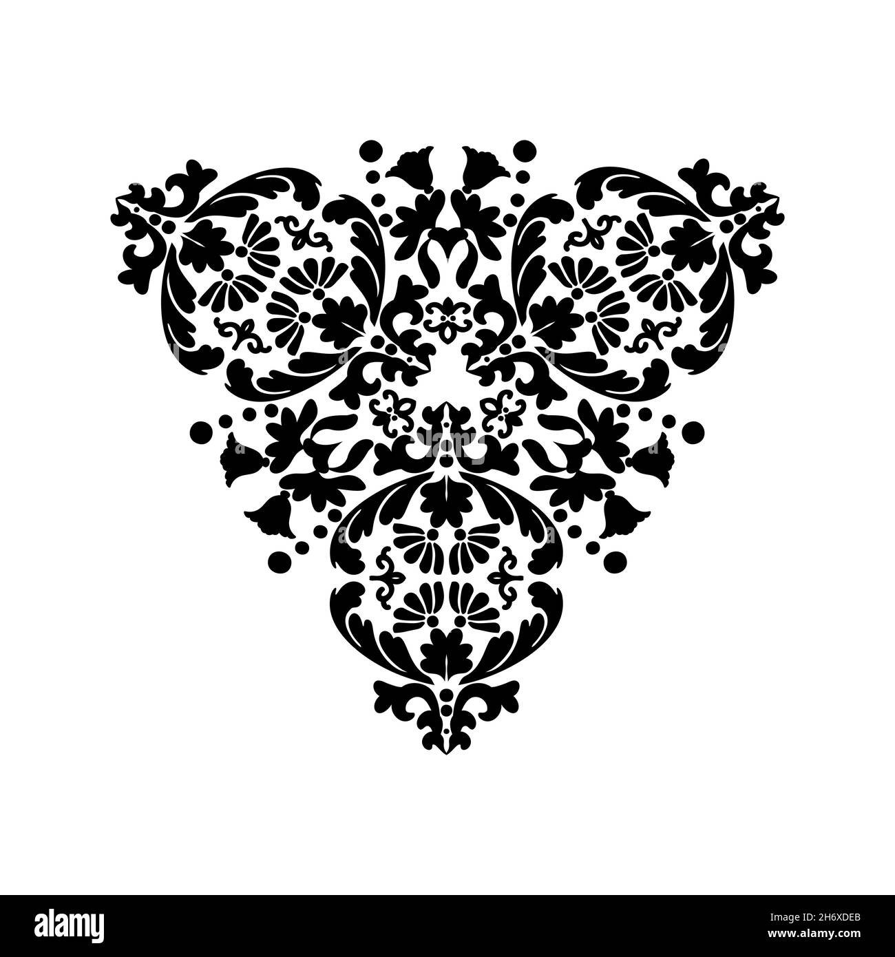 Ornamento barocco vettoriale nero su sfondo bianco. Per stencil Tattoo marquetria laser taglio e stampe. Illustrazione Vettoriale