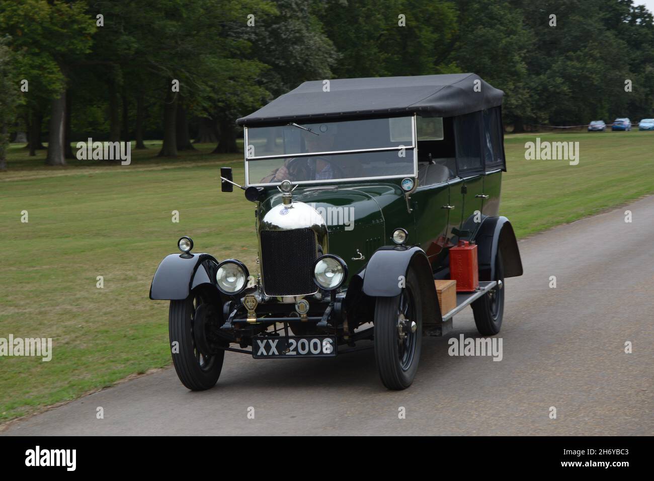 Morris Bullnose arriva al Castello di Grimsthorpe, vicino a Bourne, prove di velocità vintage, 26 agosto 2018 Foto Stock