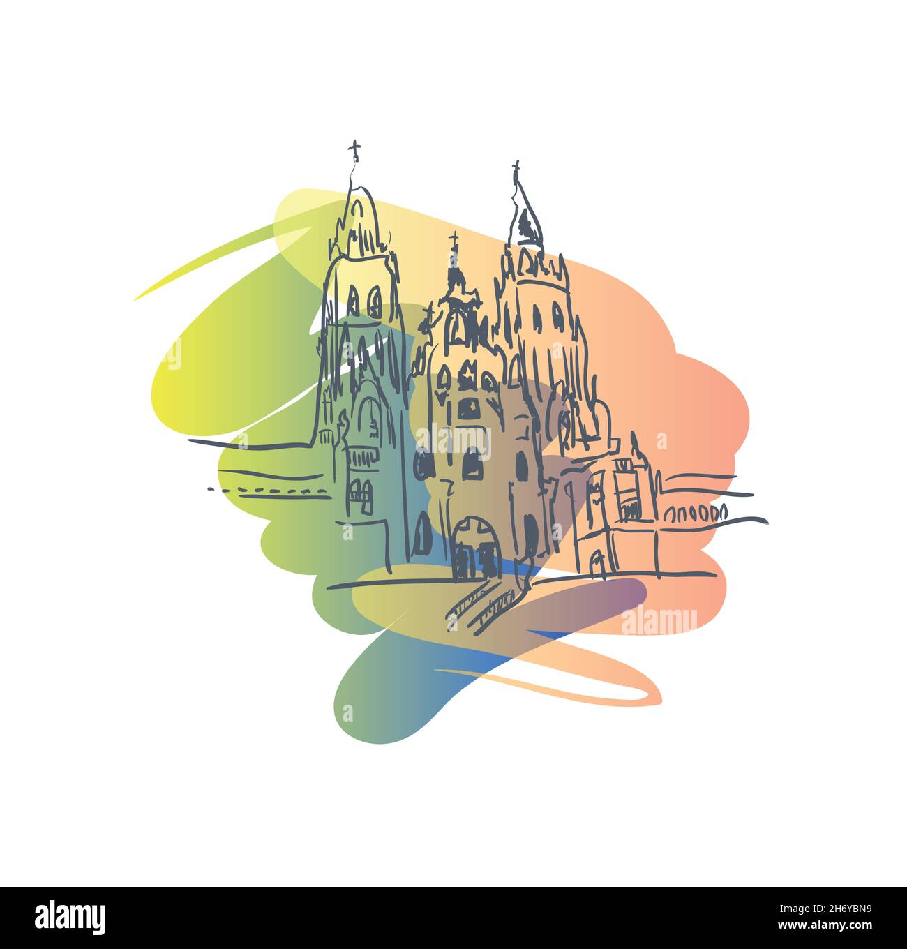 Cattedrale di Santiago de Compostela, Spagna. Isolato su sfondo bianco illustrazione vettoriale. EPS 10 Illustrazione Vettoriale