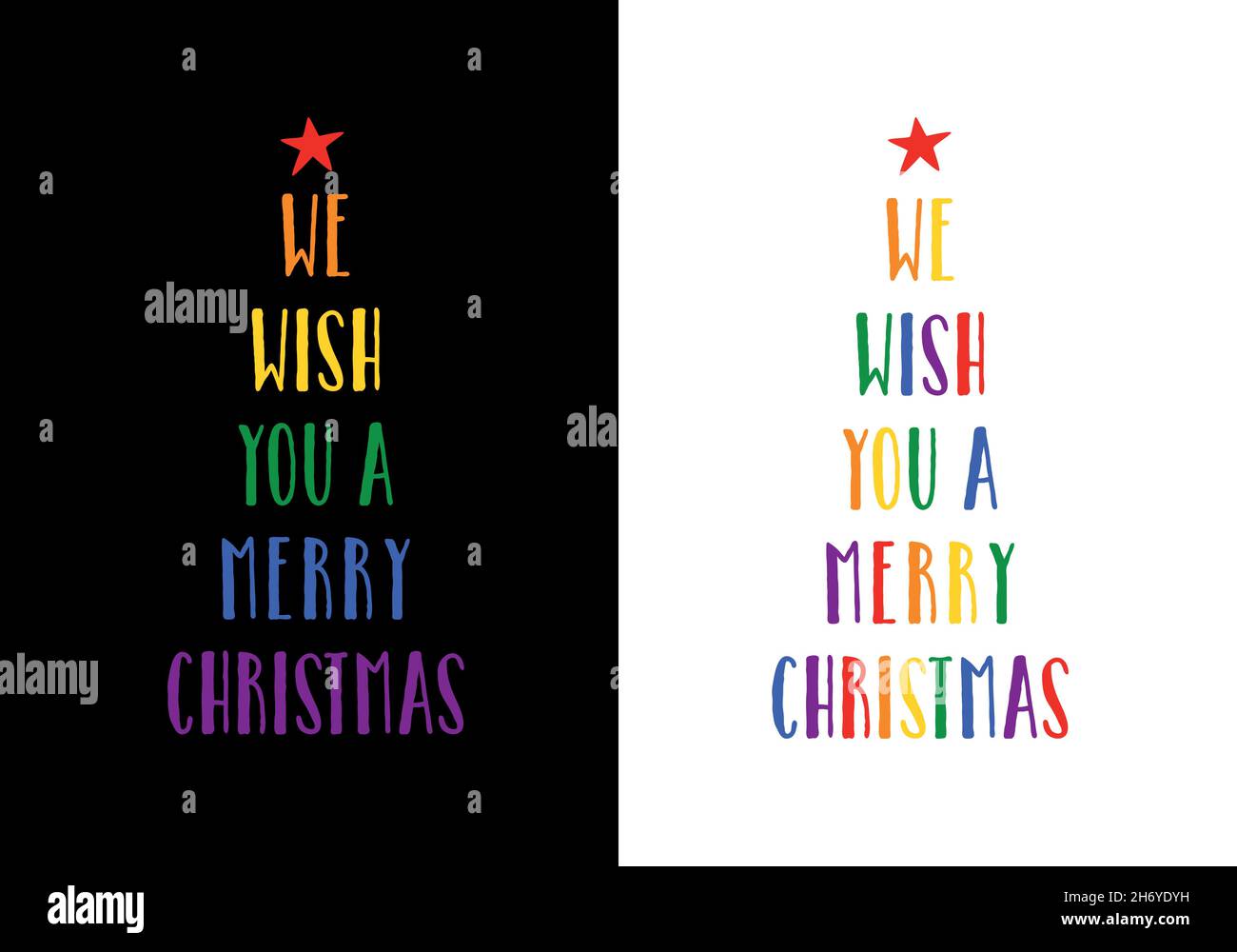 Albero di Natale arcobaleno, orgoglio LGBT, gay, LGBTQ, simbolo del cuore, Scheda vettoriale di Natale Illustrazione Vettoriale