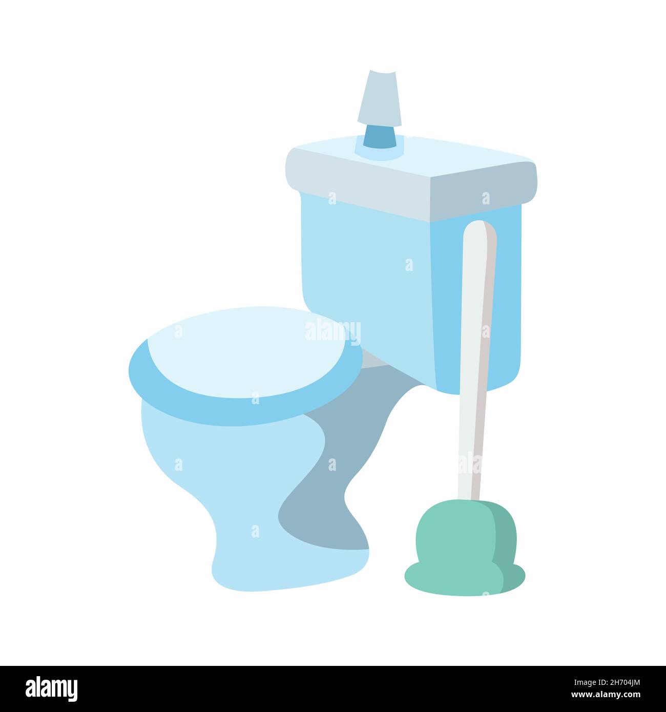 Icona vettoriale piatta per wc. wc blu con sedile chiuso vista laterale icona sfondo bianco. Illustrazione Vettoriale