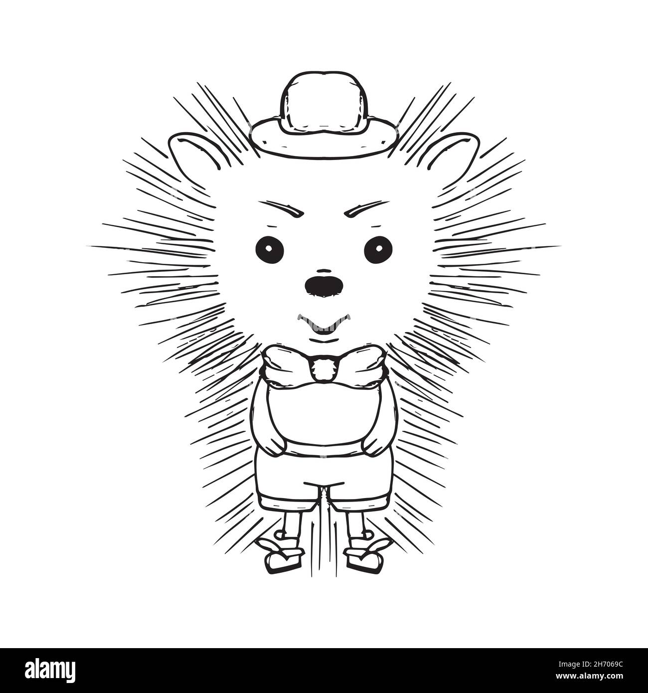 Cartoon doodles carino hedgehog. Hedgehog in un abito. Capodanno 2022 - illustrazioni vettoriali isolate Illustrazione Vettoriale