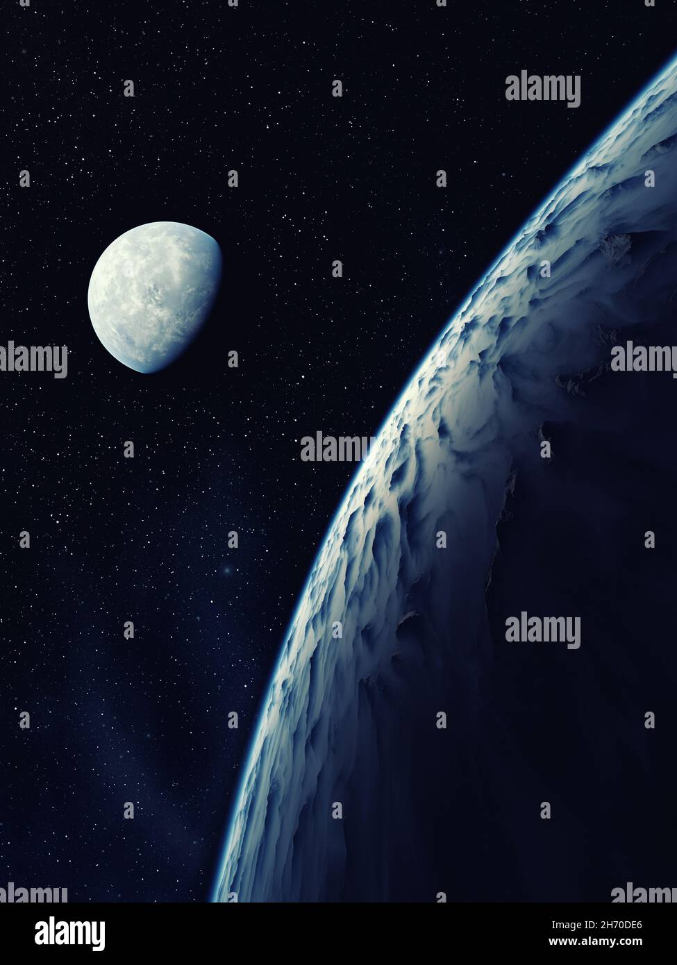 Pianeta Blu e stelle. Sfondo spazio. Foto Stock