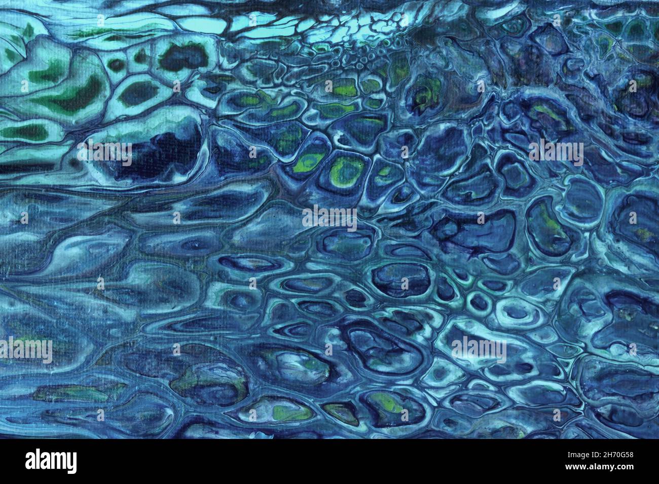 Astratto fluido o liquido arte sfondo blu marino e turchese colori. Pittura acrilica su tela con sfumatura e splash. Sfondo acquerello con Foto Stock