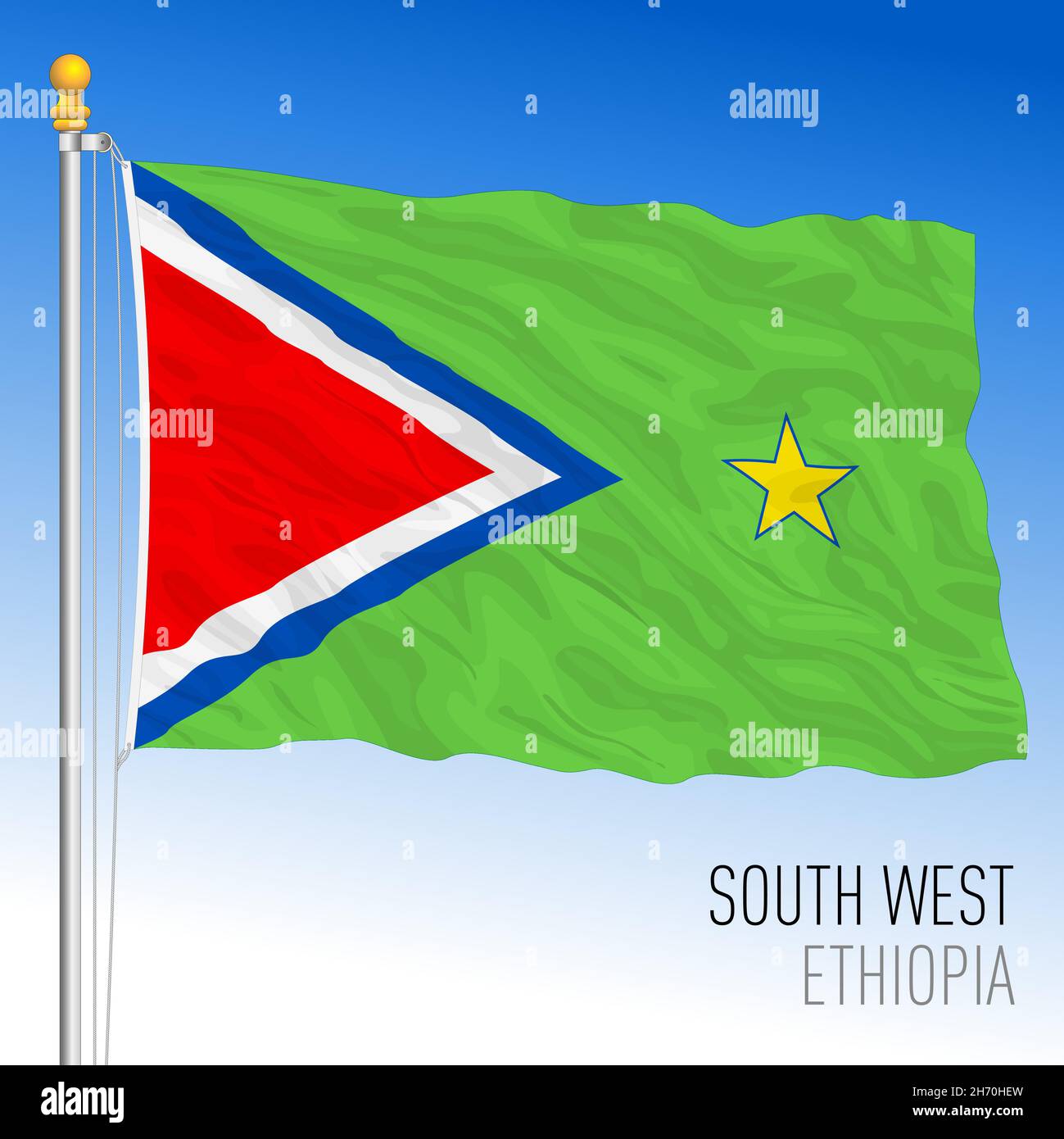Bandiera regionale del Sud-Ovest, Repubblica di Etiopia, illustrazione vettoriale su sfondo blu cielo Illustrazione Vettoriale