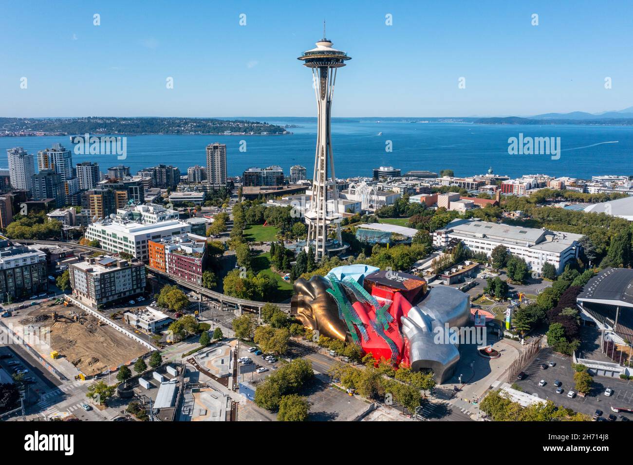 Lo Space Needle e il Seattle, Washington, Stati Uniti d'America Foto Stock