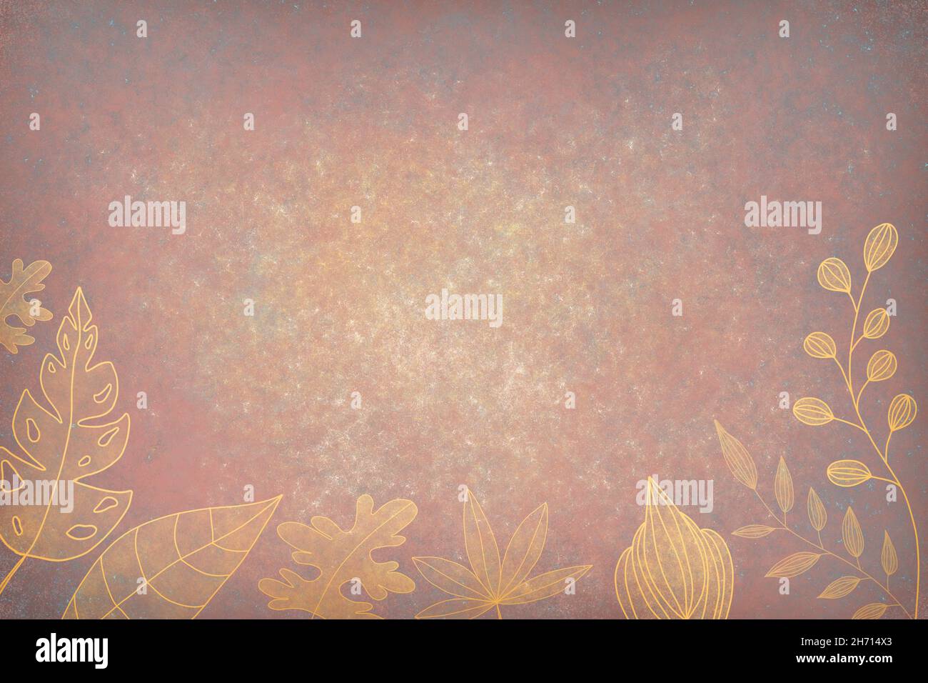 Grunge sfondo acquerello astratto con foglie dorate. Rendering 3D Foto Stock