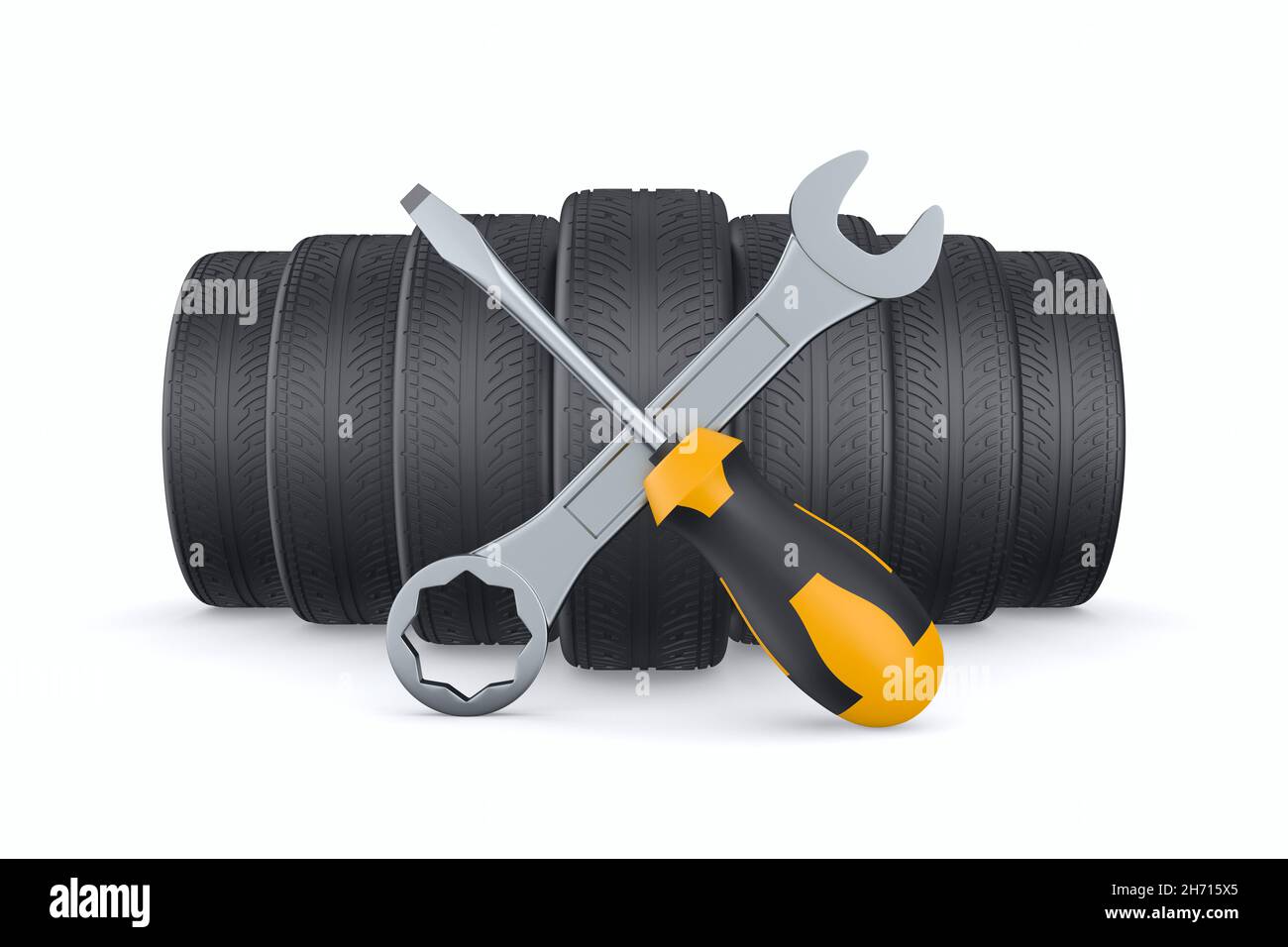 Servizio auto su sfondo bianco. Illustrazione 3D isolata Foto Stock
