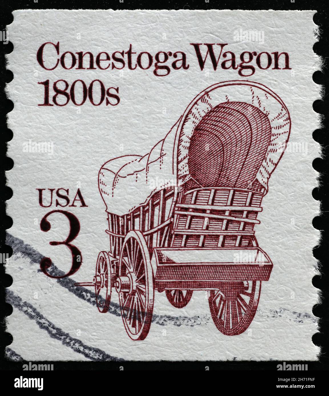 Carro Conestoga sul francobollo americano d'epoca Foto Stock