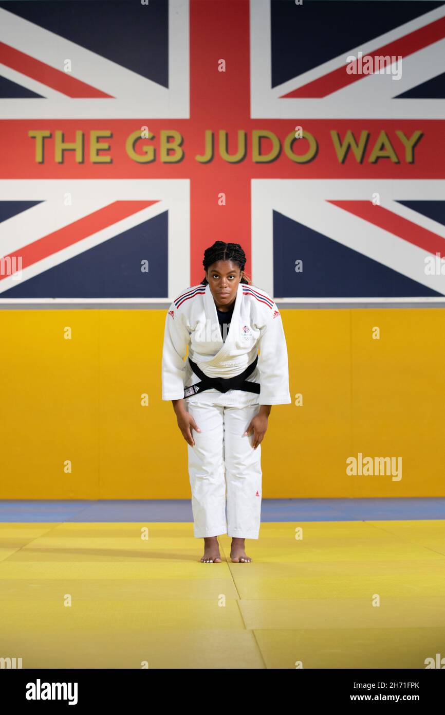 Nekoda Smythe Davis presso il centro di formazione Judo Center of Excellence il 20 aprile 2021 a Walsall nel Regno Unito. Foto di Sam Mellish Foto Stock