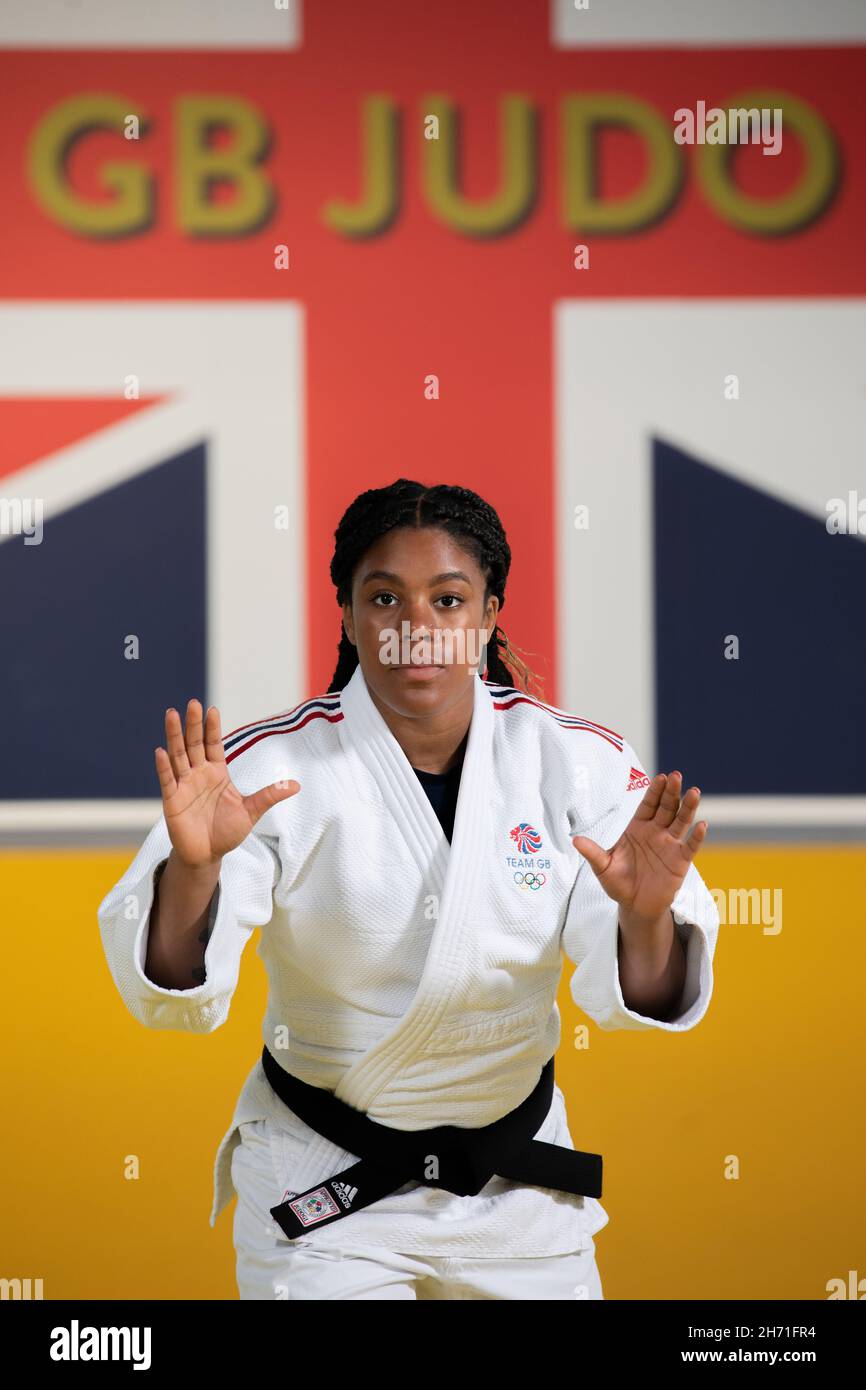 Nekoda Smythe Davis presso il centro di formazione Judo Center of Excellence il 20 aprile 2021 a Walsall nel Regno Unito. Foto di Sam Mellish Foto Stock