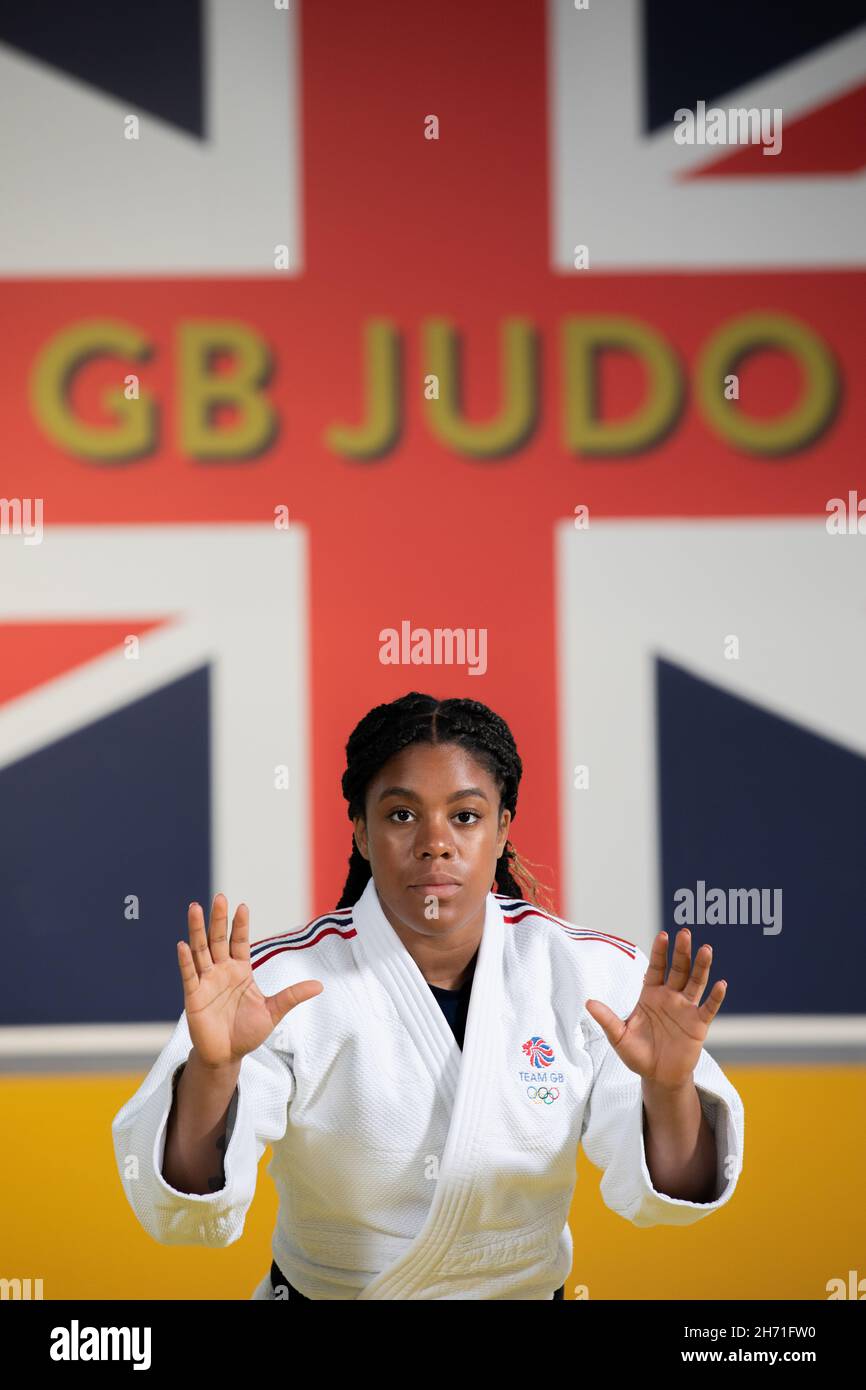 Nekoda Smythe Davis presso il centro di formazione Judo Center of Excellence il 20 aprile 2021 a Walsall nel Regno Unito. Foto di Sam Mellish Foto Stock