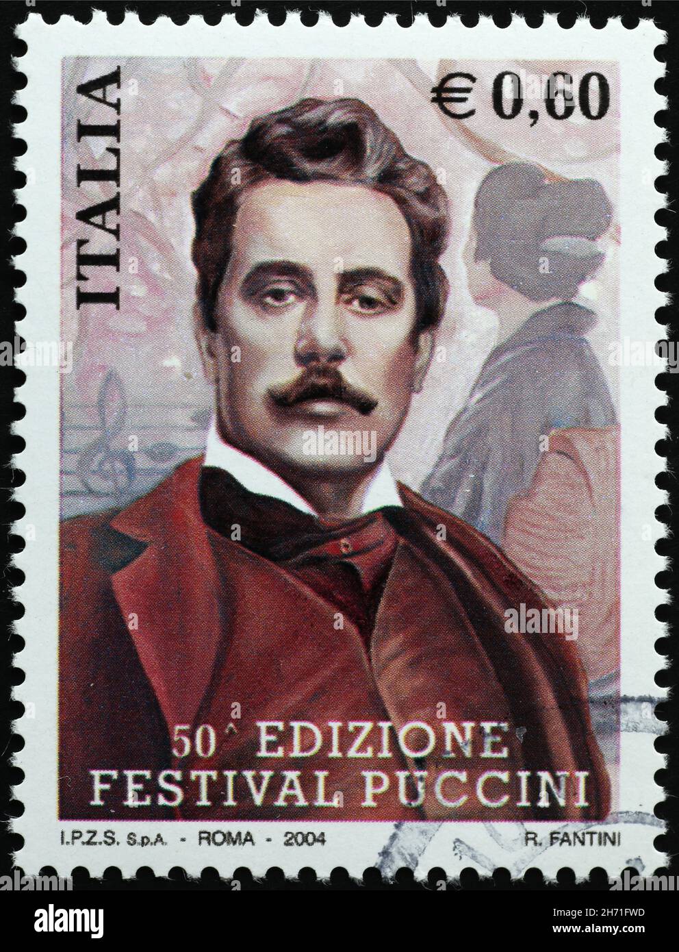 Famoso compositore italiano Giacomo Puccini su francobollo Foto Stock