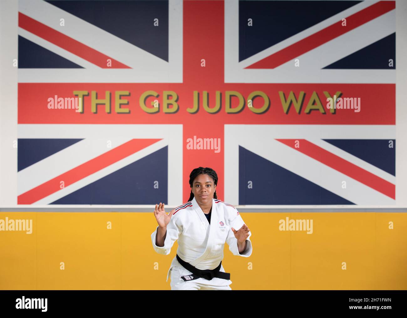 Nekoda Smythe Davis presso il centro di formazione Judo Center of Excellence il 20 aprile 2021 a Walsall nel Regno Unito. Foto di Sam Mellish Foto Stock