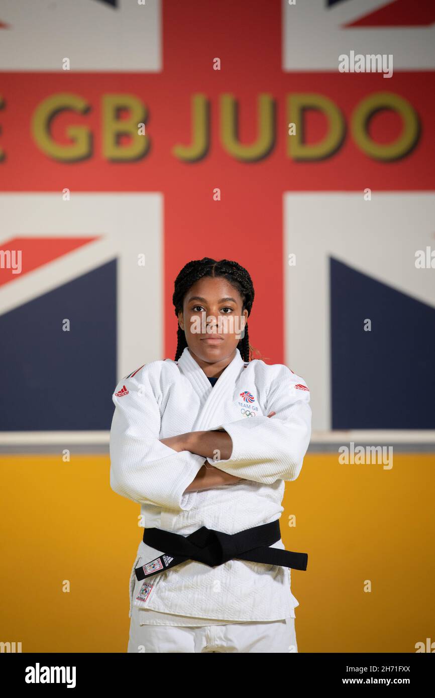 Nekoda Smythe Davis presso il centro di formazione Judo Center of Excellence il 20 aprile 2021 a Walsall nel Regno Unito. Foto di Sam Mellish Foto Stock