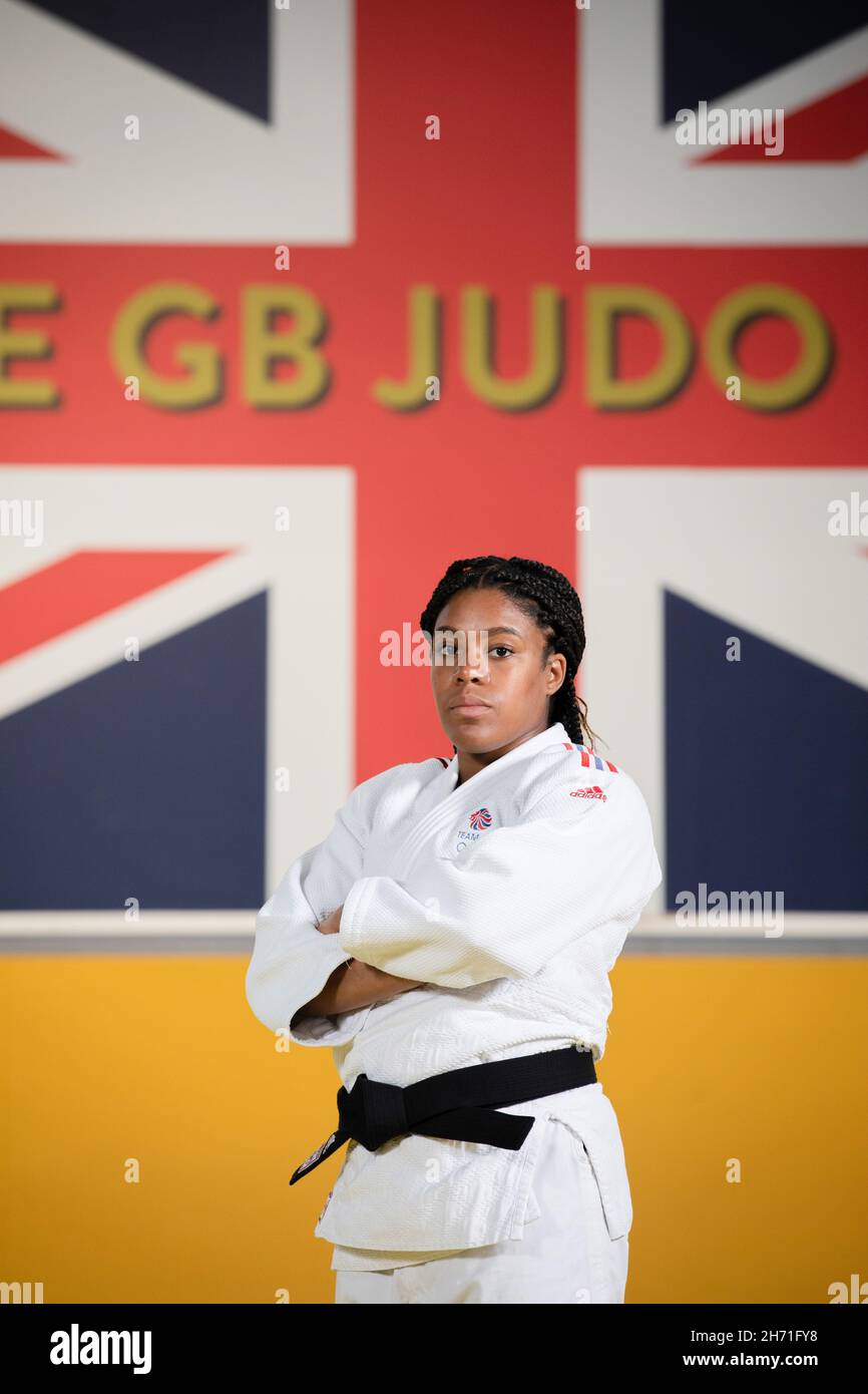 Nekoda Smythe Davis presso il centro di formazione Judo Center of Excellence il 20 aprile 2021 a Walsall nel Regno Unito. Foto di Sam Mellish Foto Stock