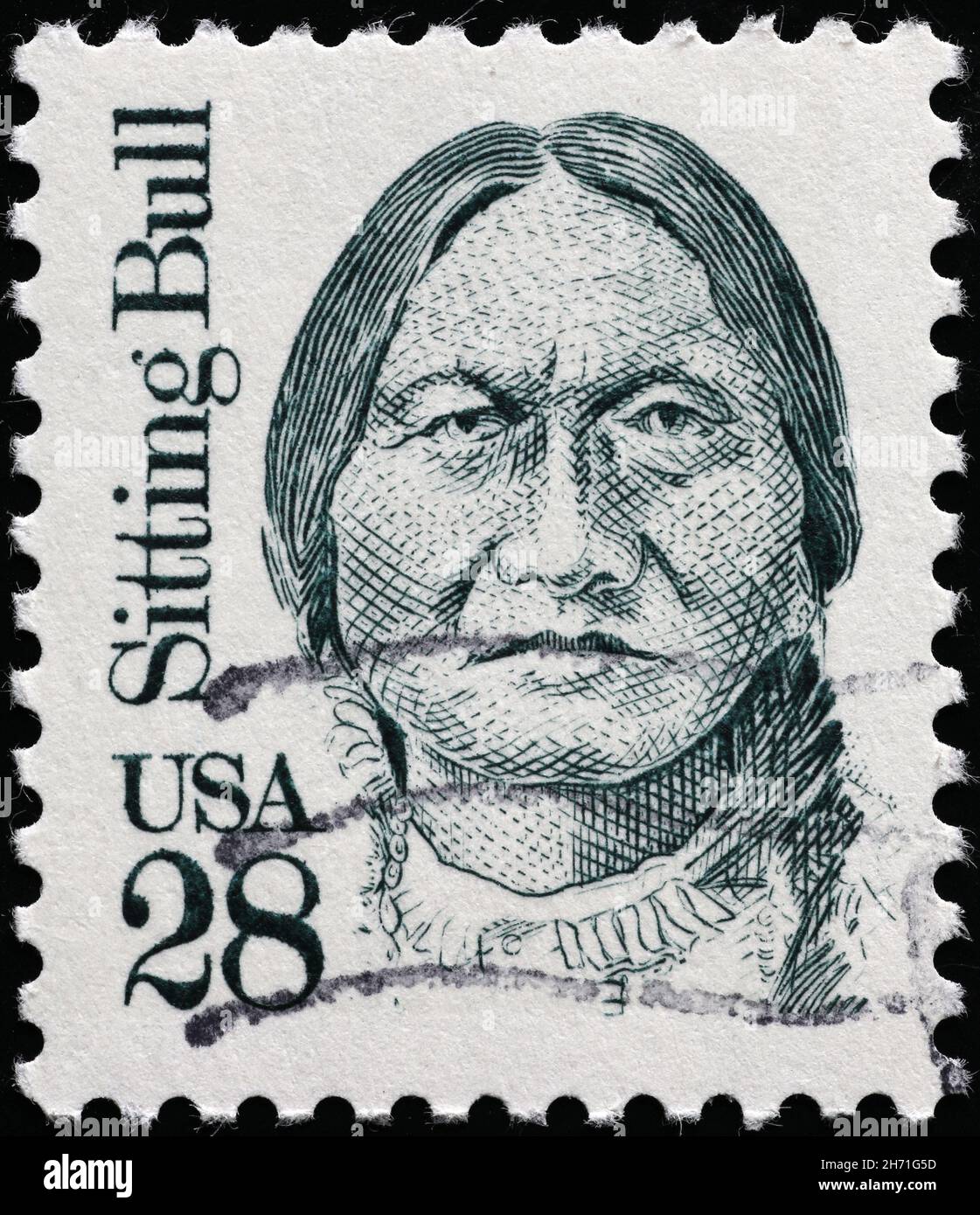 Capo indiano seduto Bull su francobollo americano Foto Stock