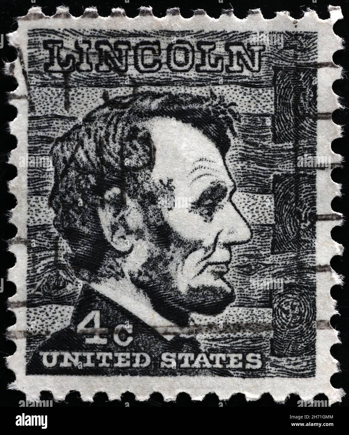 Il presidente Lincoln sul francobollo americano vintage Foto Stock