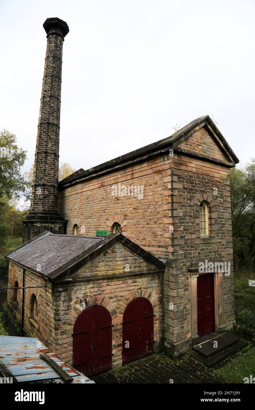 Leewood Pump House costruita nel 1849 per pompare acqua dal fiume Derwent nel canale di Cromford, Cromford, Derbyshire, Inghilterra - Un monumento in programma Foto Stock