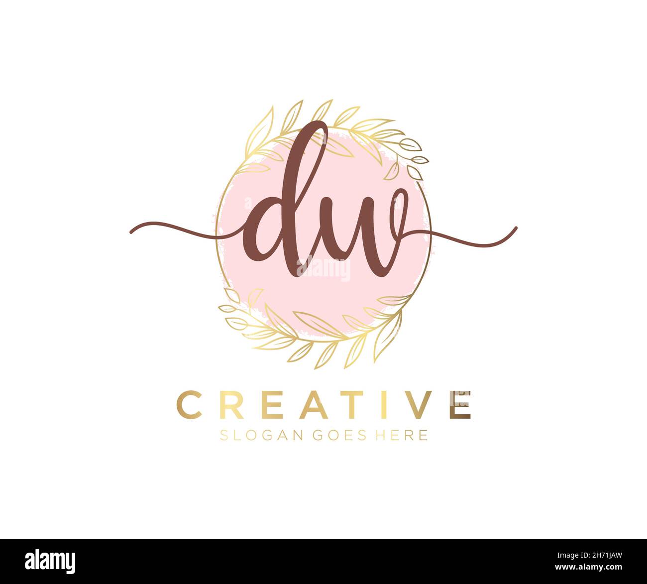 Logo DW femminile. Utilizzabile per la natura, salone, centro benessere, cosmetici e loghi di bellezza. Elemento modello di disegno con logo a vettore piatto. Illustrazione Vettoriale